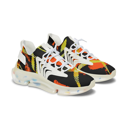 Women's Mesh Sneakers with Graphic Orange Tartan Print and Customisable Black Or White EVA Sole