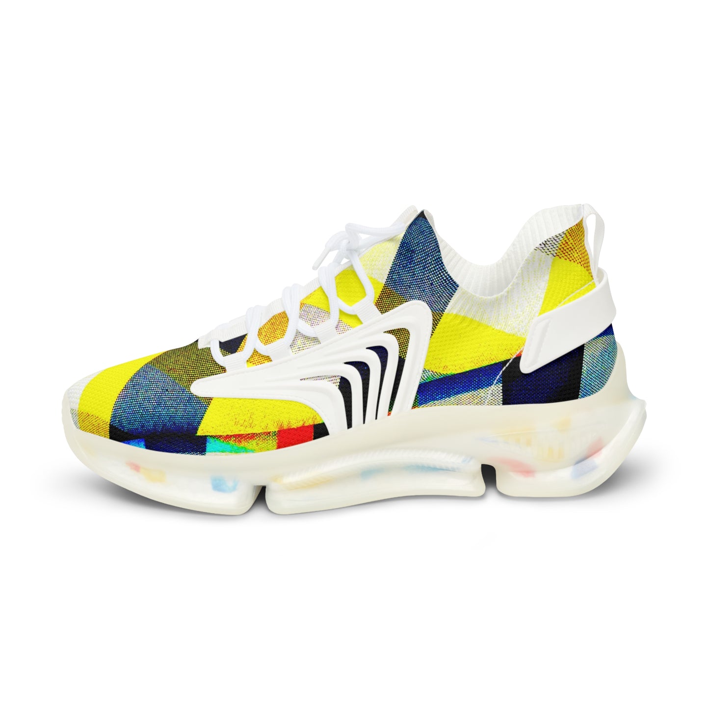 Men's Mesh Sneakers with Graphic Yellow Tartan Print and Customisable Black Or White EVA Sole