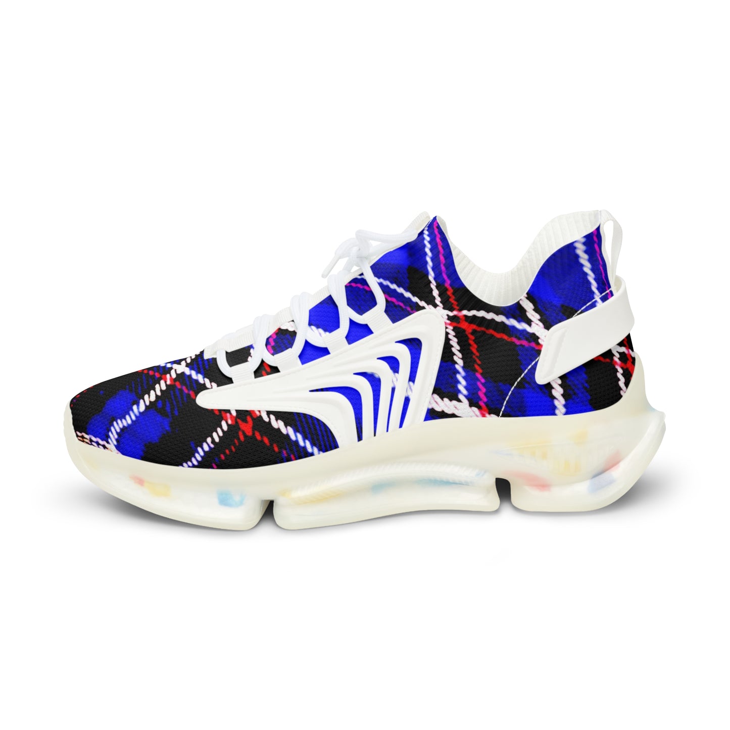 Men's Mesh Sneakers with Graphic Blue Tartan Print and Customisable Black Or White EVA Sole