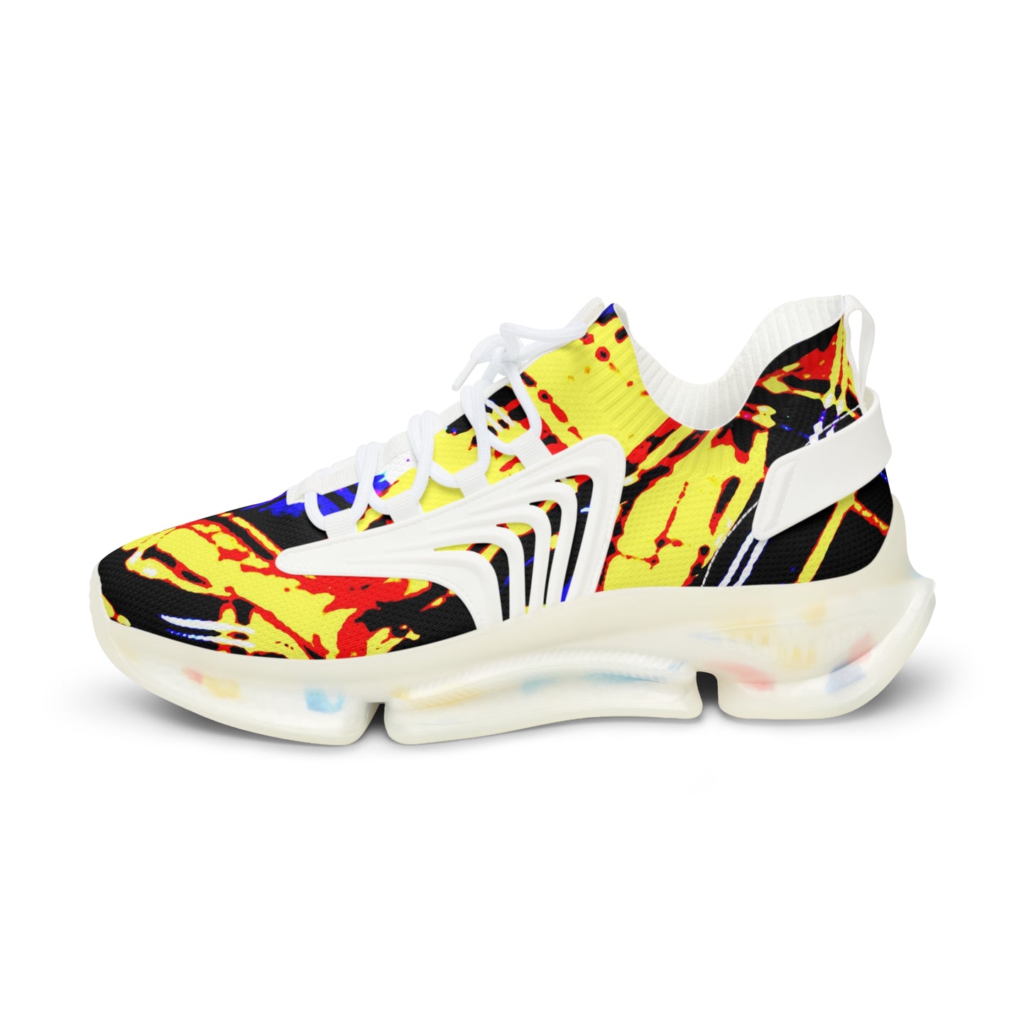 Men's Mesh Sneakers with Graphic Yellow Blue Tartan Print and Customisable Black Or White EVA Sole