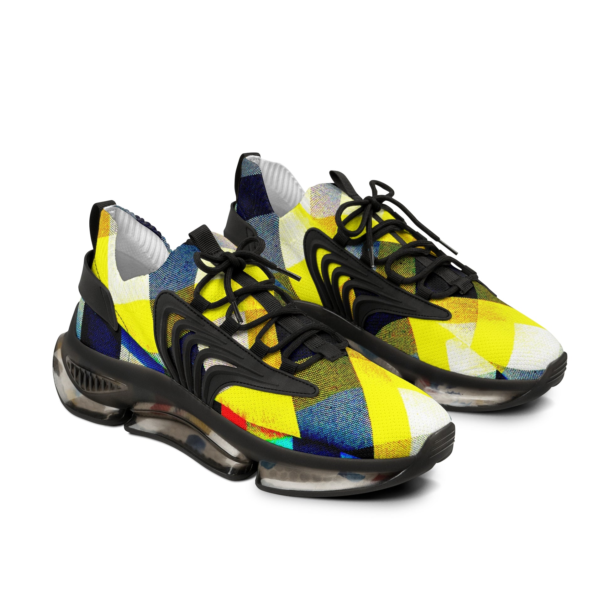 Men's Mesh Sneakers with Graphic Yellow Tartan Print and Customisable Black Or White EVA Sole