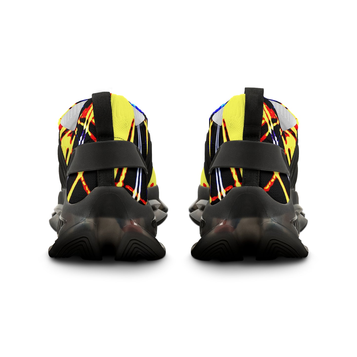 Men's Mesh Sneakers with Graphic Yellow Blue Tartan Print and Customisable Black Or White EVA Sole