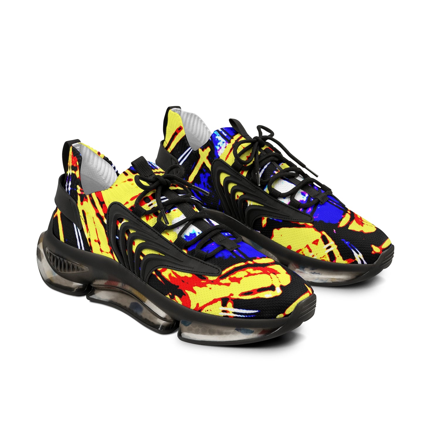 Men's Mesh Sneakers with Graphic Yellow Blue Tartan Print and Customisable Black Or White EVA Sole