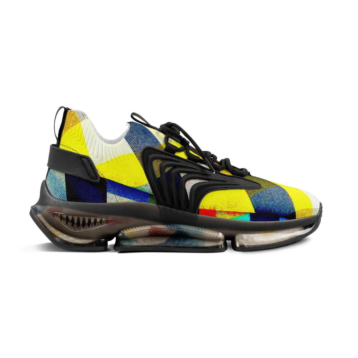 Men's Mesh Sneakers with Graphic Yellow Tartan Print and Customisable Black Or White EVA Sole