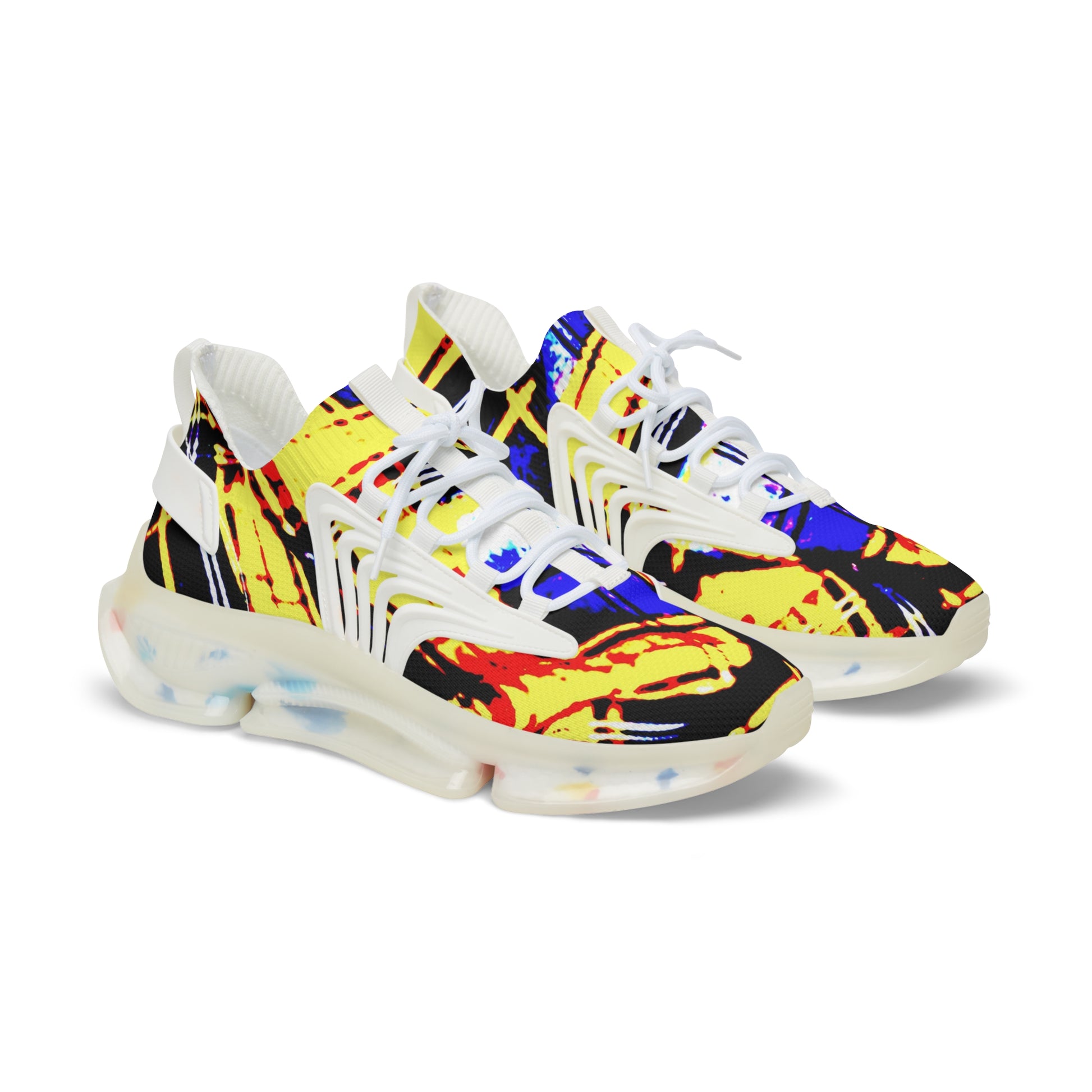 Men's Mesh Sneakers with Graphic Yellow Blue Tartan Print and Customisable Black Or White EVA Sole