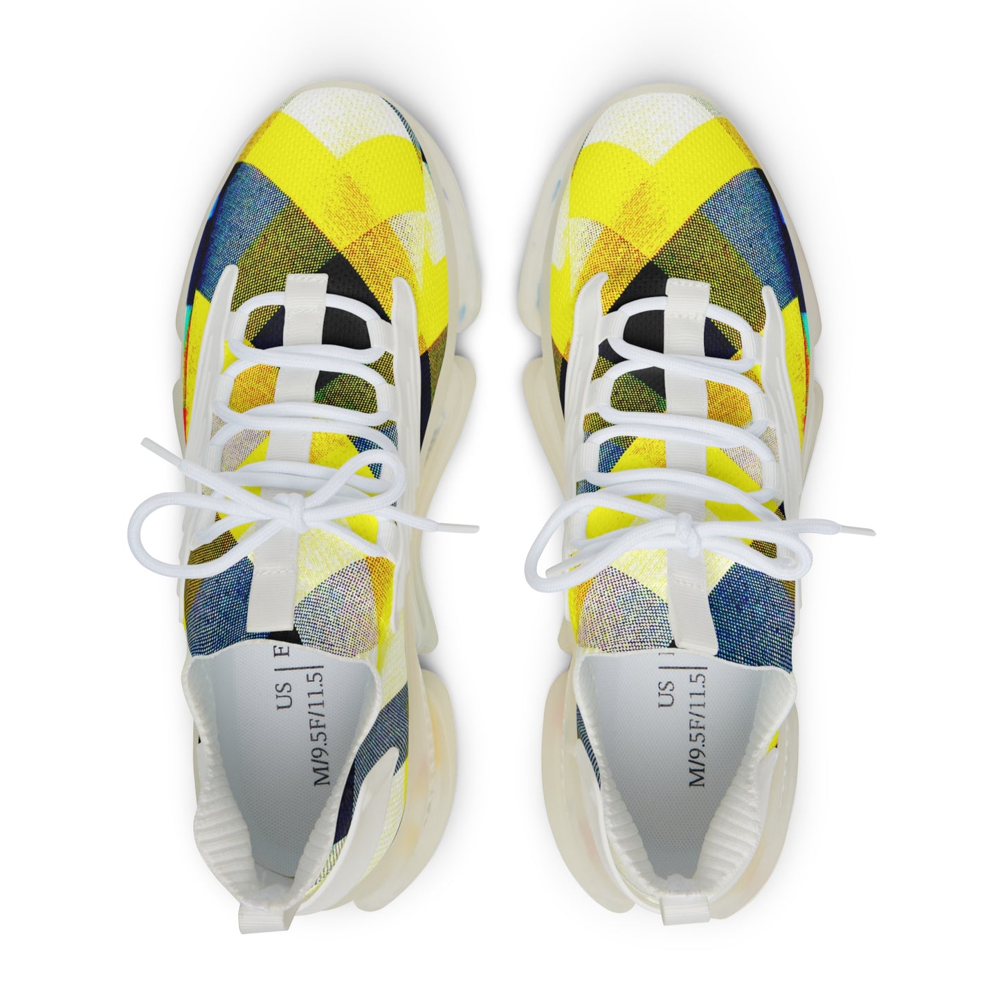 Men's Mesh Sneakers with Graphic Yellow Tartan Print and Customisable Black Or White EVA Sole