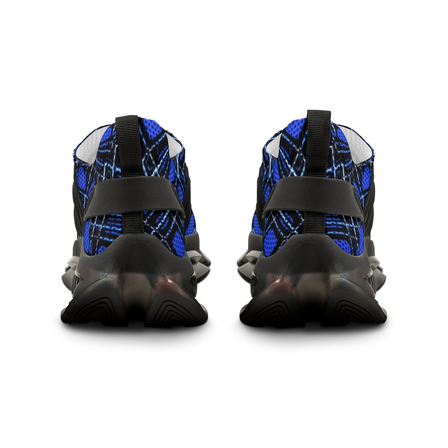 Men's Mesh Sneakers with Plaid Tartan Pattern in Blue Print and Customisable Black Or White EVA Sole