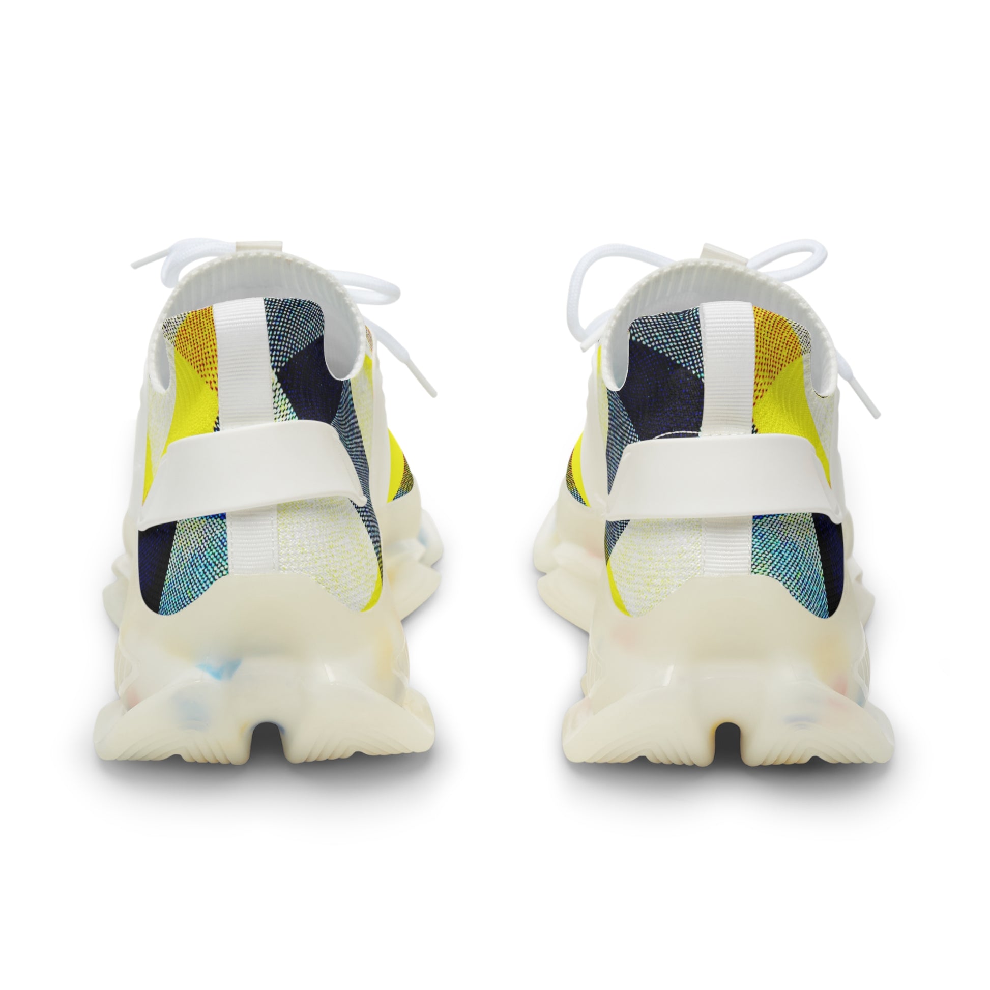 Men's Mesh Sneakers with Graphic Yellow Tartan Print and Customisable Black Or White EVA Sole