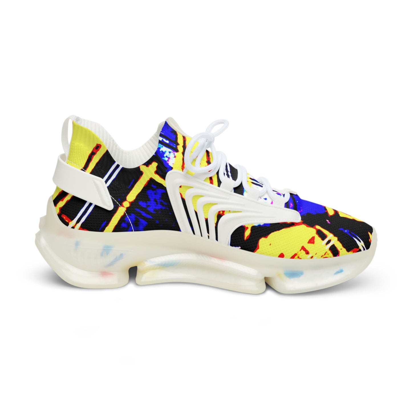 Men's Mesh Sneakers with Graphic Yellow Blue Tartan Print and Customisable Black Or White EVA Sole