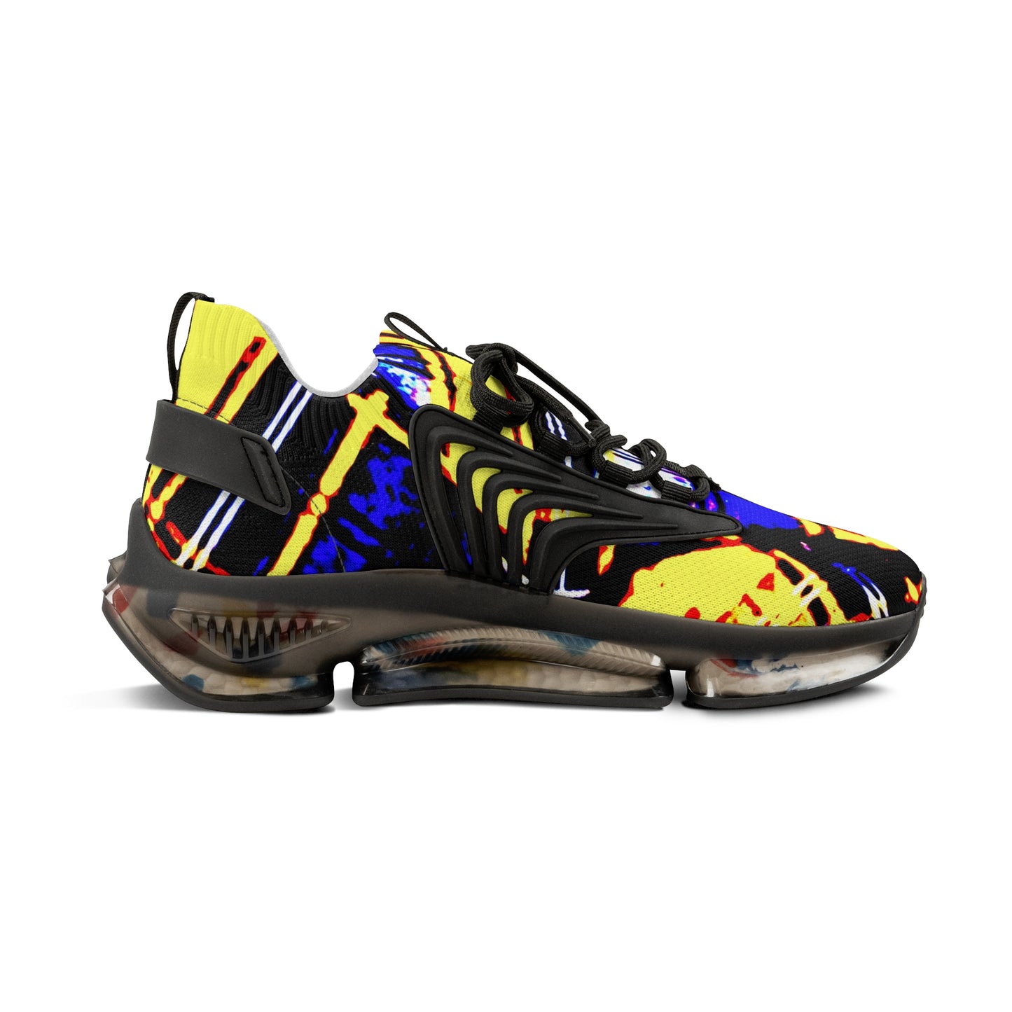 Men's Mesh Sneakers with Graphic Yellow Blue Tartan Print and Customisable Black Or White EVA Sole