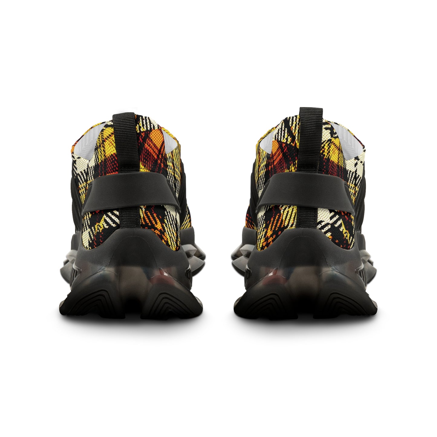 Men's Mesh Sneakers with Plaid Tartan Pattern Print in Orange Brown and Customisable Black Or White EVA Sole