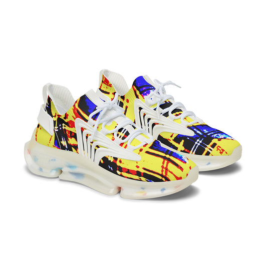 Women's Mesh Sneakers with Graphic Yellow Blue Tartan Print and Customisable Black Or White EVA Sole