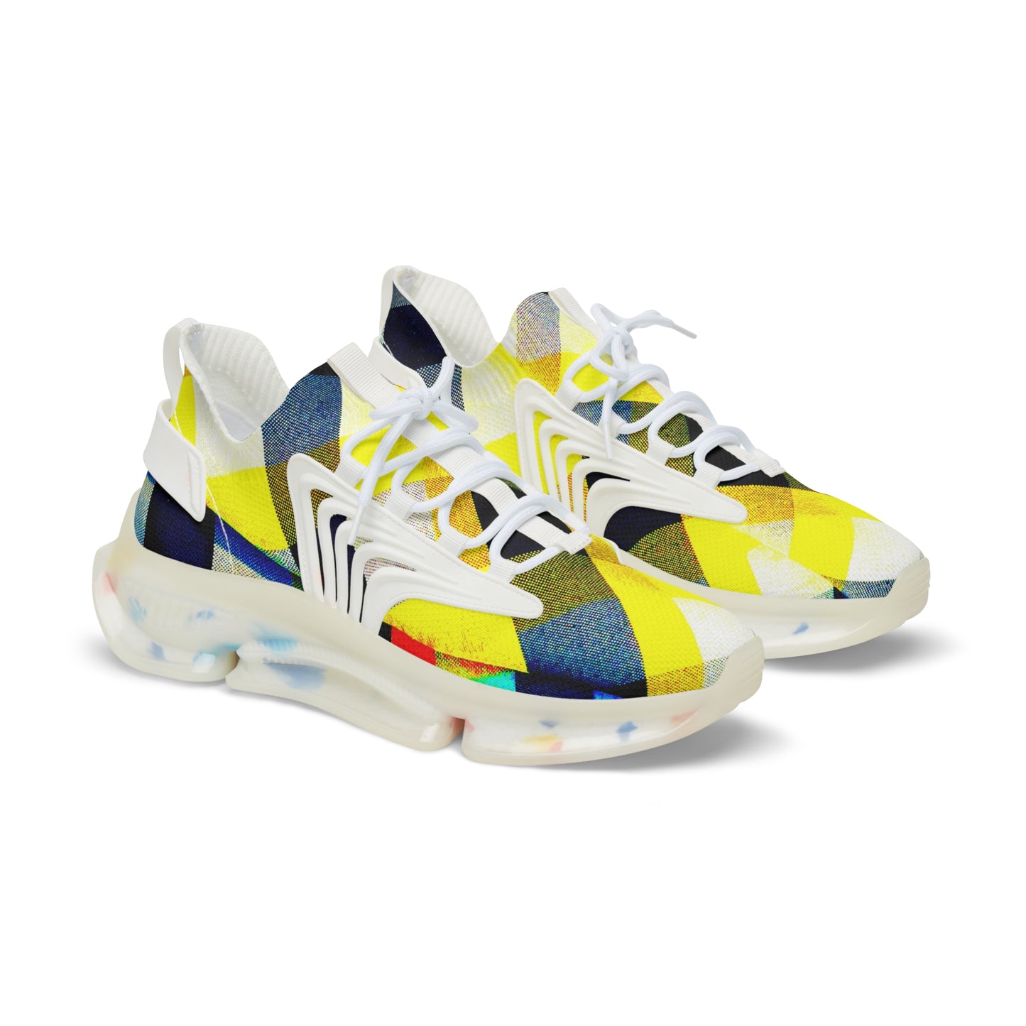 Men's Mesh Sneakers with Graphic Yellow Tartan Print and Customisable Black Or White EVA Sole