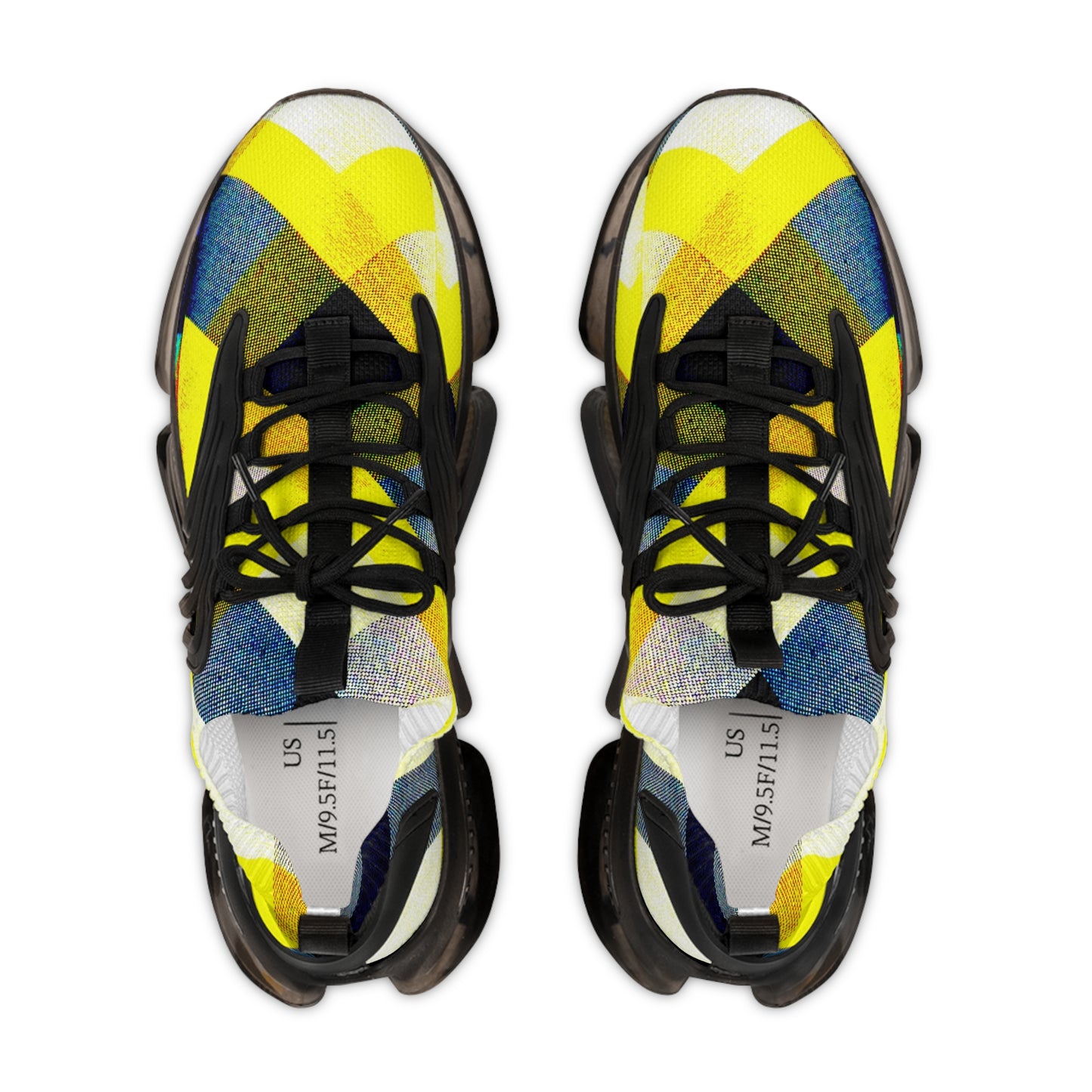 Men's Mesh Sneakers with Graphic Yellow Tartan Print and Customisable Black Or White EVA Sole