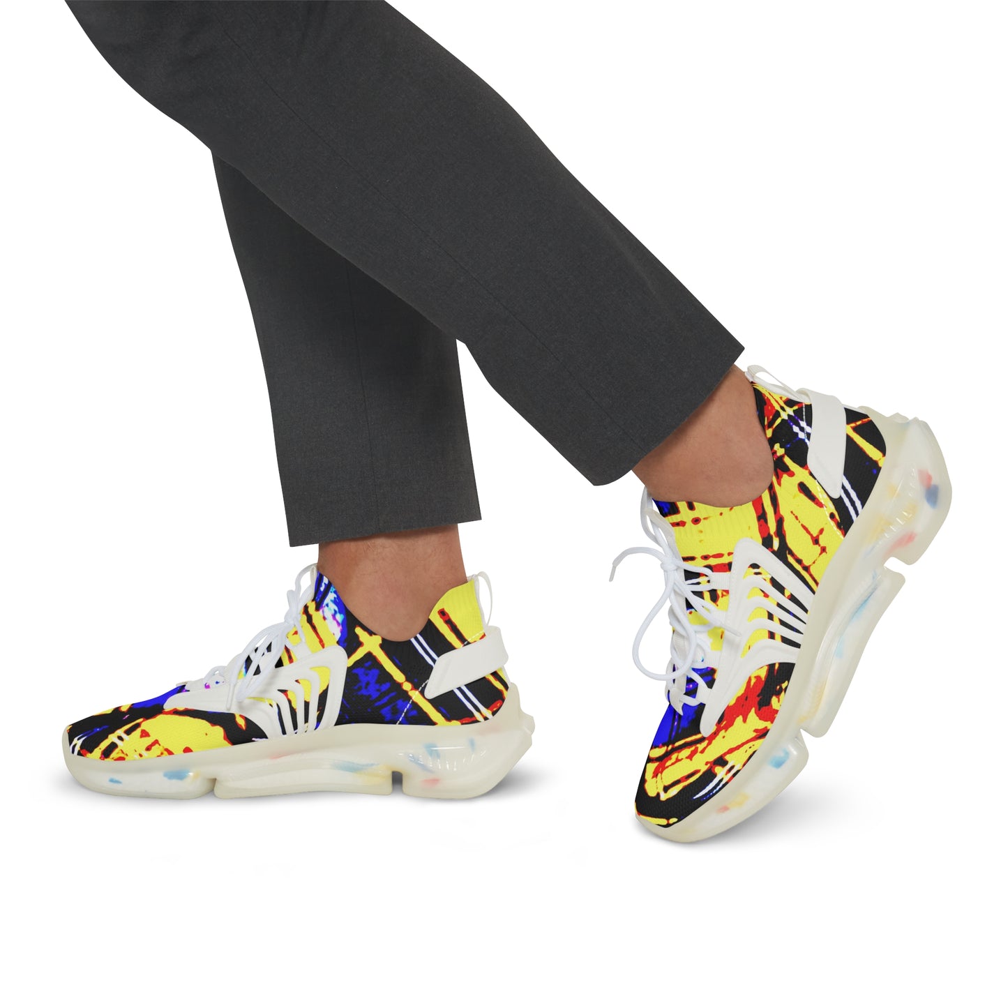 Men's Mesh Sneakers with Graphic Yellow Blue Tartan Print and Customisable Black Or White EVA Sole