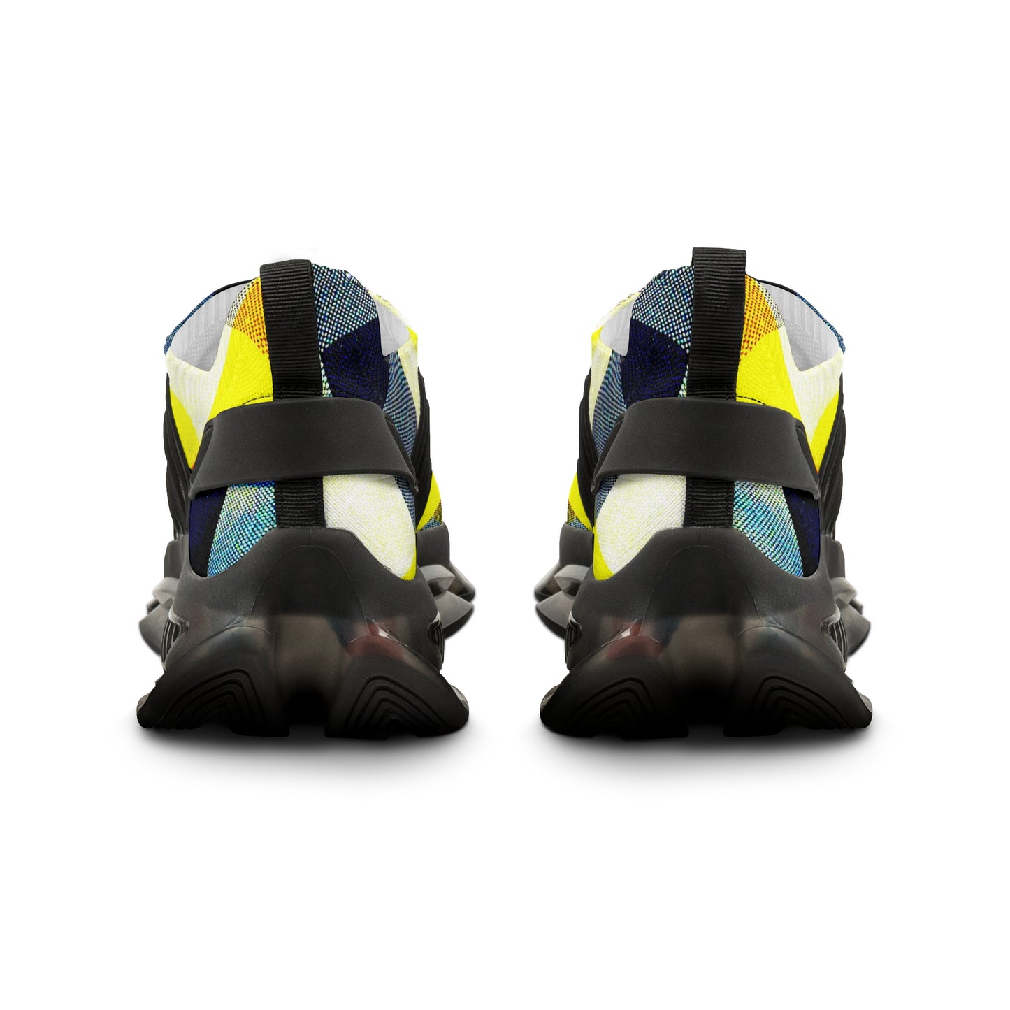 Men's Mesh Sneakers with Graphic Yellow Tartan Print and Customisable Black Or White EVA Sole