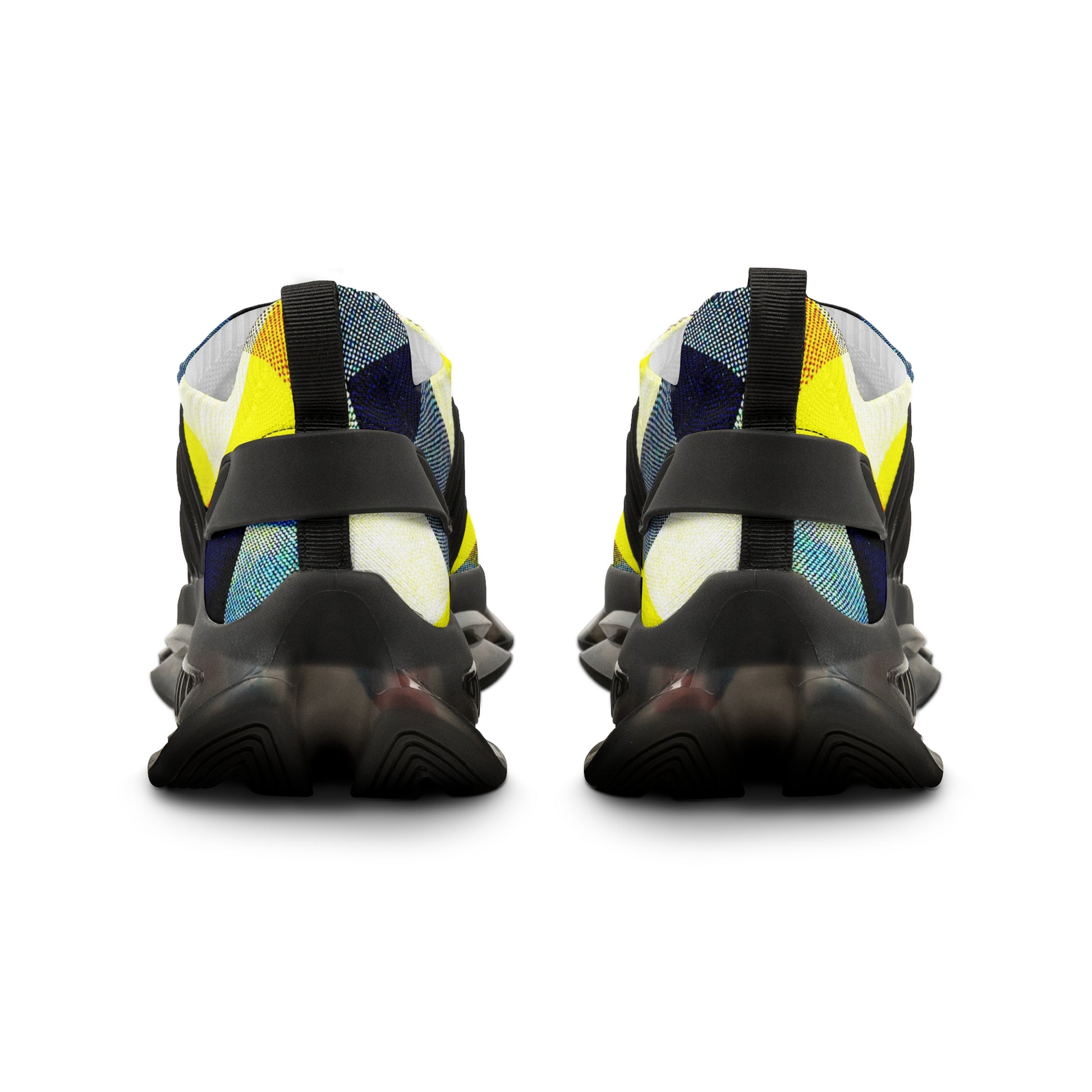 Men's Mesh Sneakers with Graphic Yellow Tartan Print and Customisable Black Or White EVA Sole