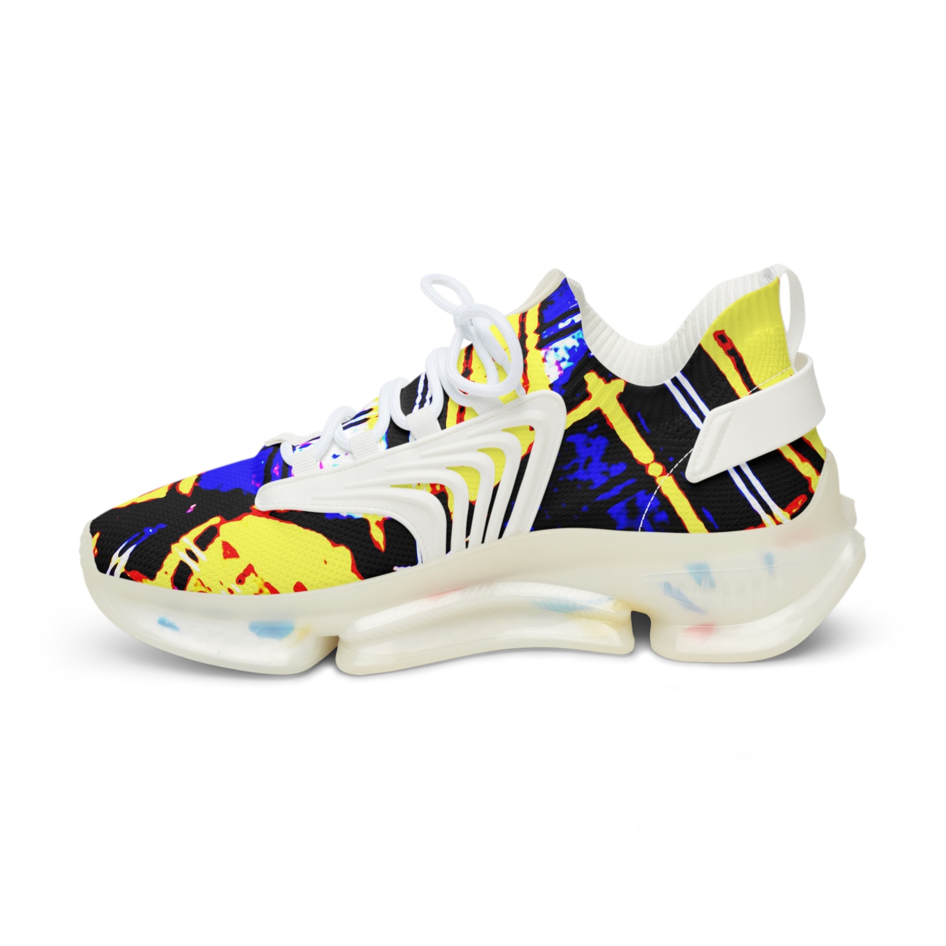 Men's Mesh Sneakers with Graphic Yellow Blue Tartan Print and Customisable Black Or White EVA Sole