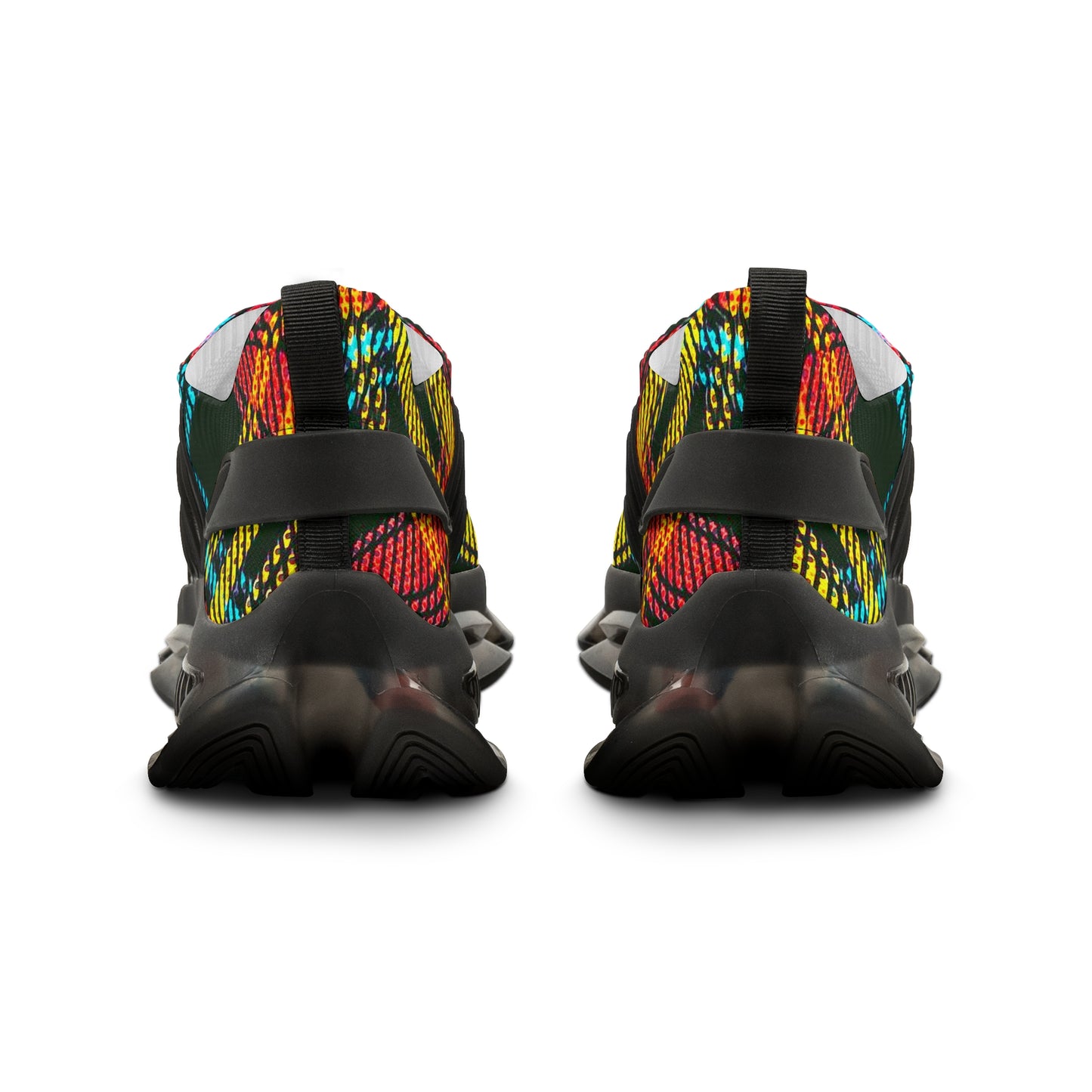 Men's Mesh Sneakers with Graphic Plaid Print in Black Red Yellow and Customisable Black Or White EVA Sole