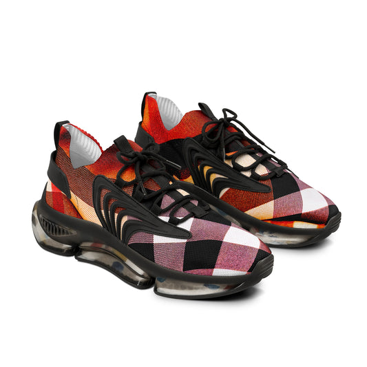 Men's Mesh Sneakers with Graphic Tartan Print in Copper Black and Customisable Black Or White EVA Sole