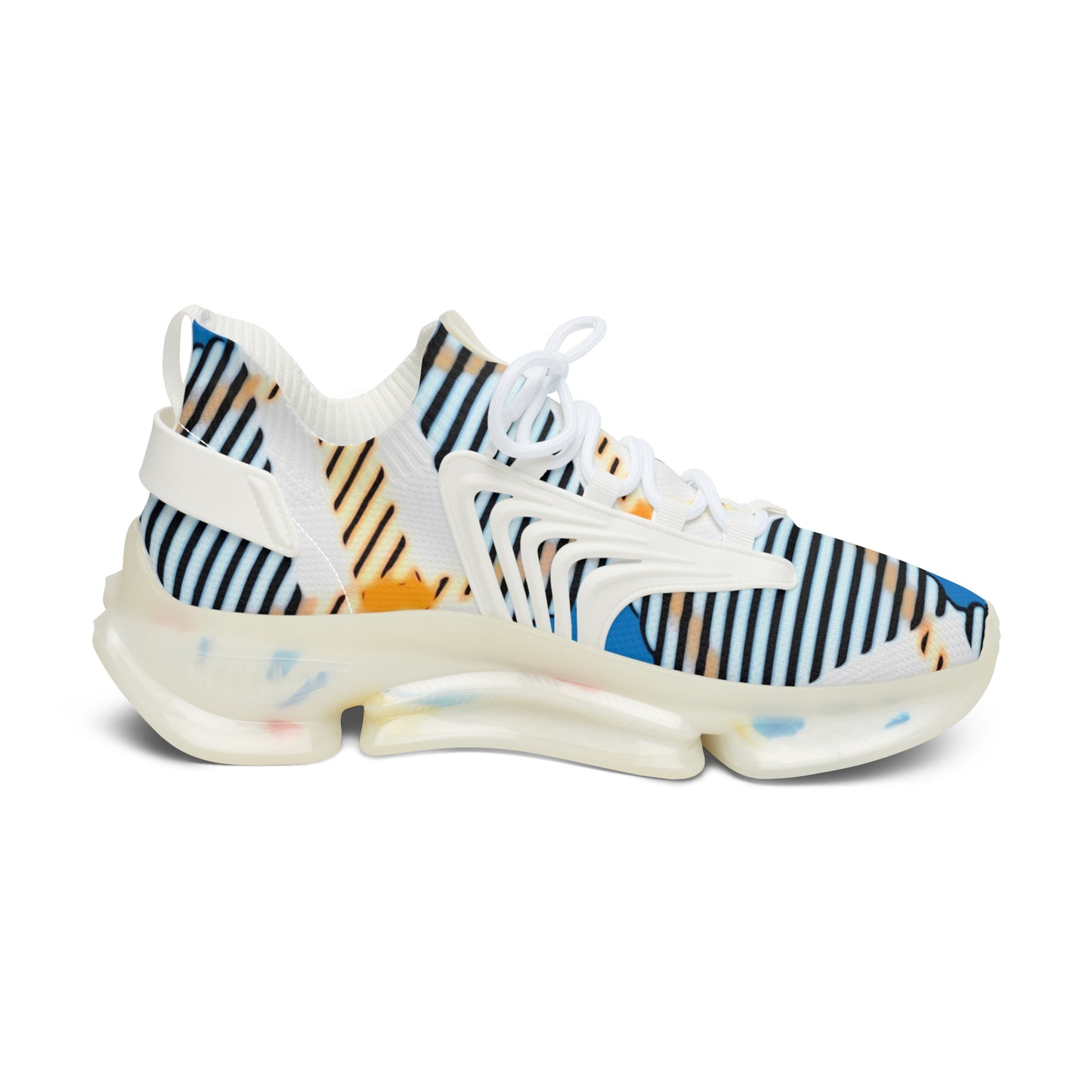 Women's Mesh Sneakers with Bold Graphic Plaid Print in Blue Orange