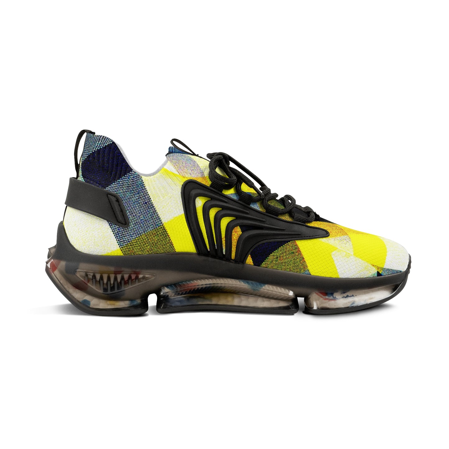 Men's Mesh Sneakers with Graphic Yellow Tartan Print and Customisable Black Or White EVA Sole