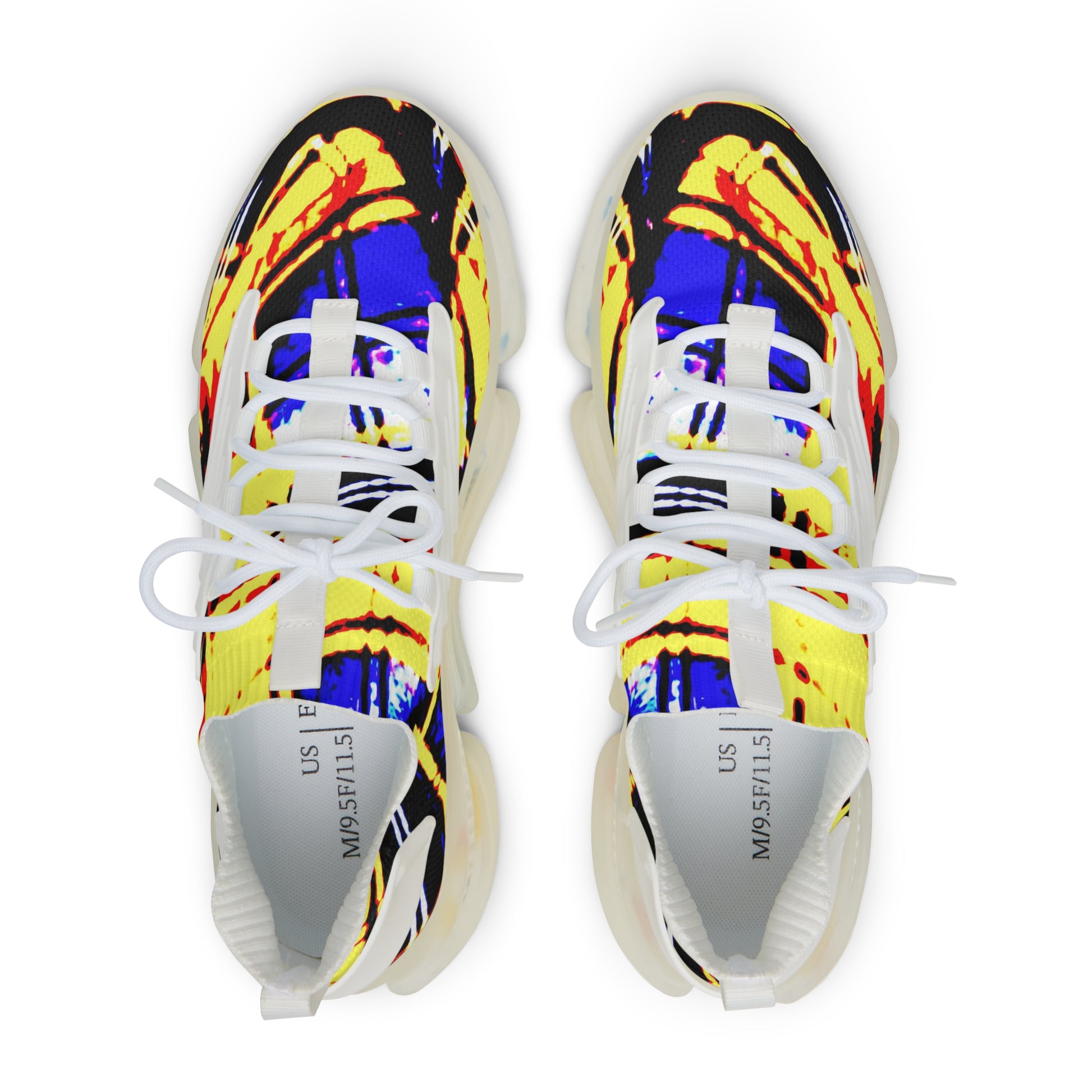 Men's Mesh Sneakers with Graphic Yellow Blue Tartan Print and Customisable Black Or White EVA Sole