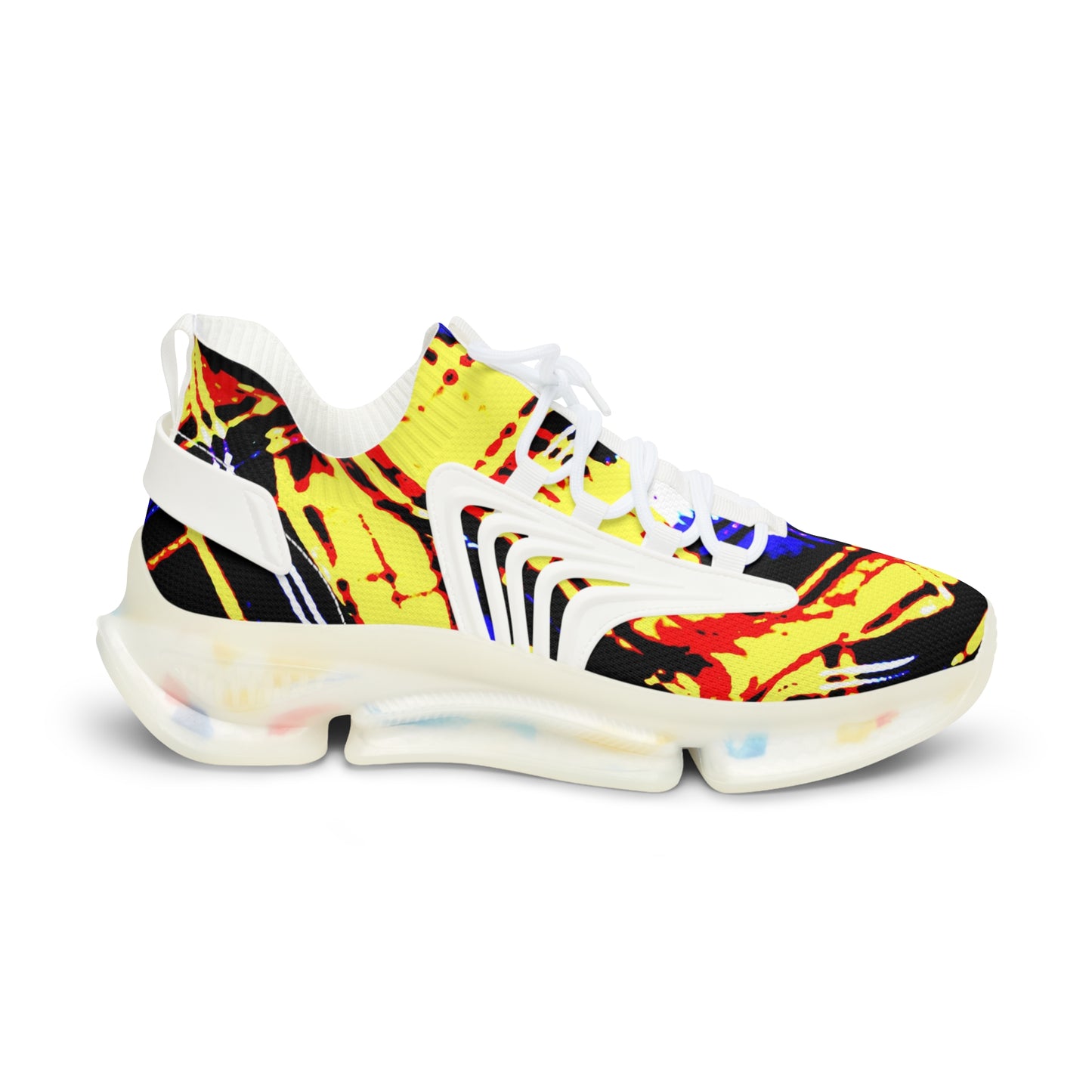 Men's Mesh Sneakers with Graphic Yellow Blue Tartan Print and Customisable Black Or White EVA Sole