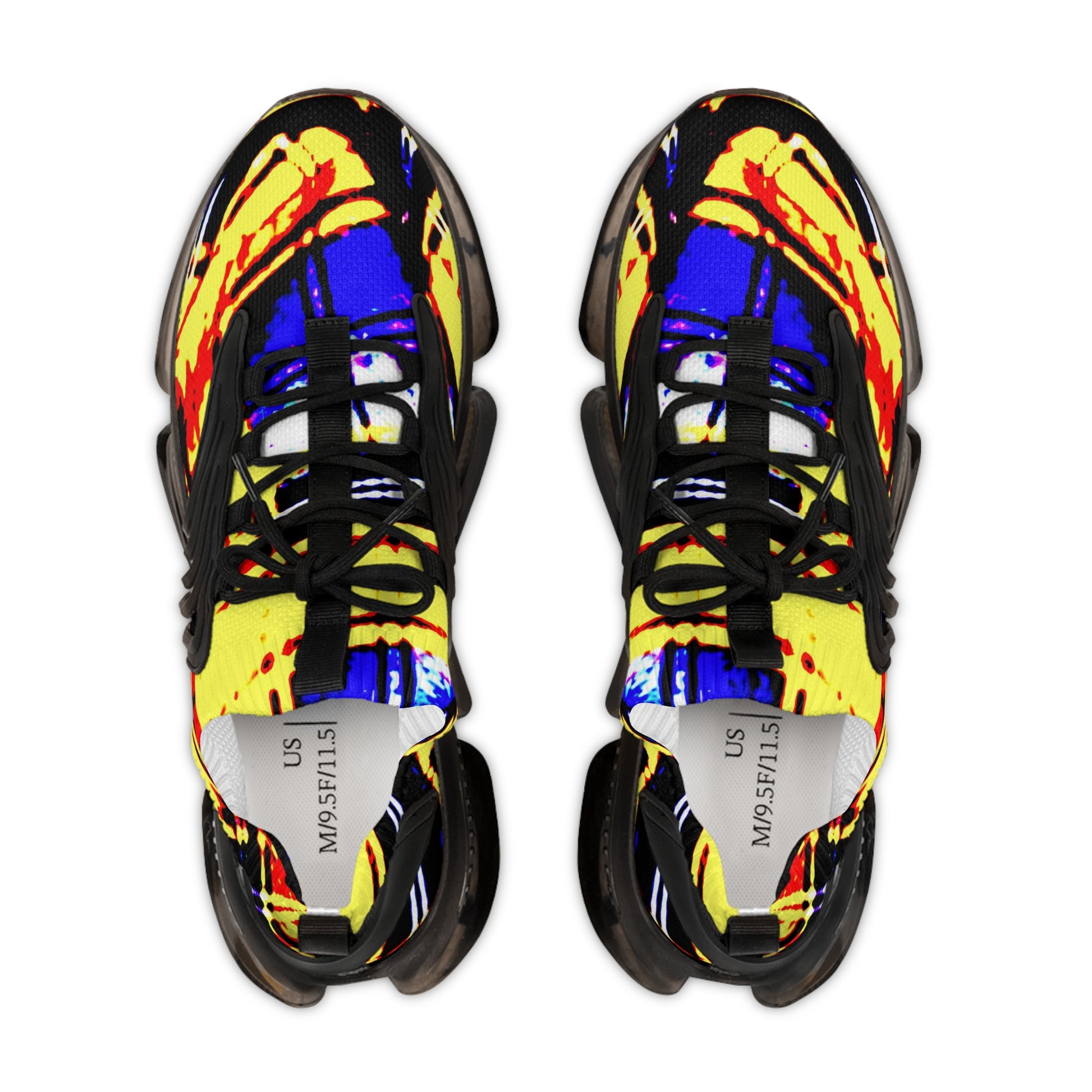 Men's Mesh Sneakers with Graphic Yellow Blue Tartan Print and Customisable Black Or White EVA Sole