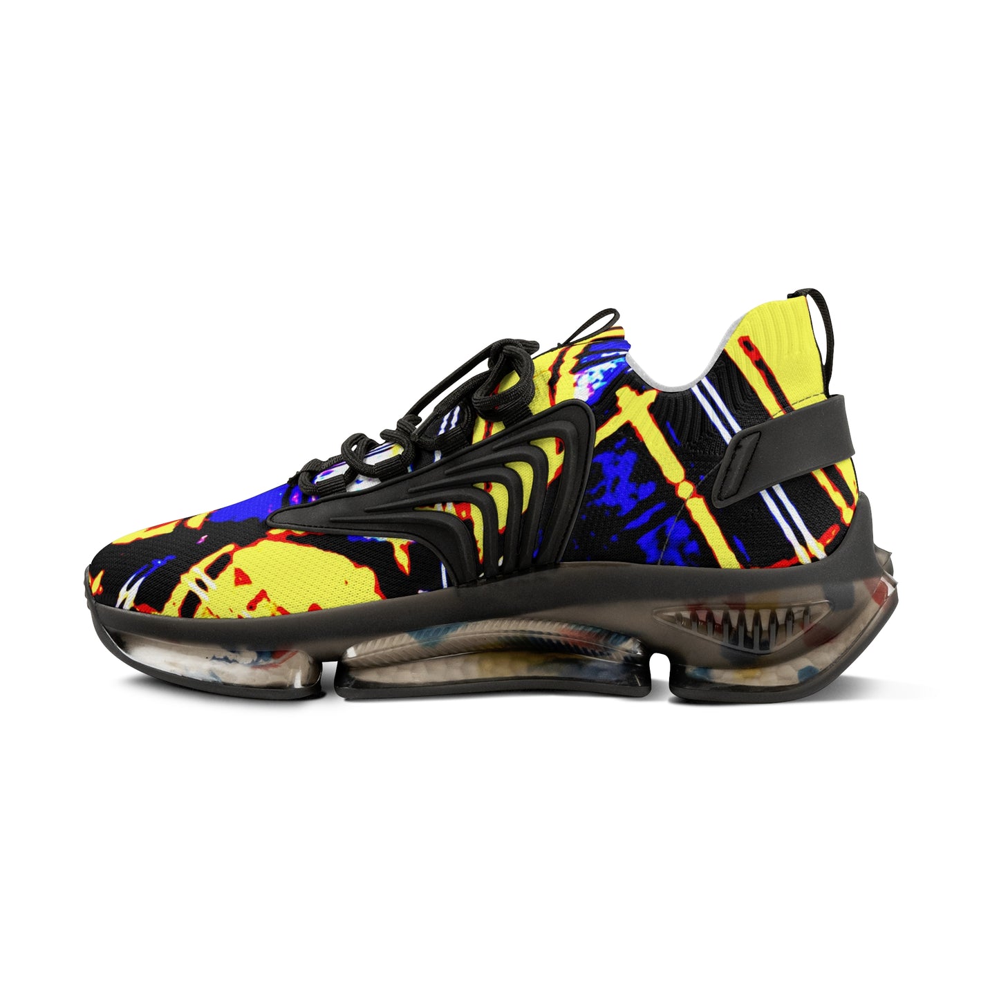 Men's Mesh Sneakers with Graphic Yellow Blue Tartan Print and Customisable Black Or White EVA Sole