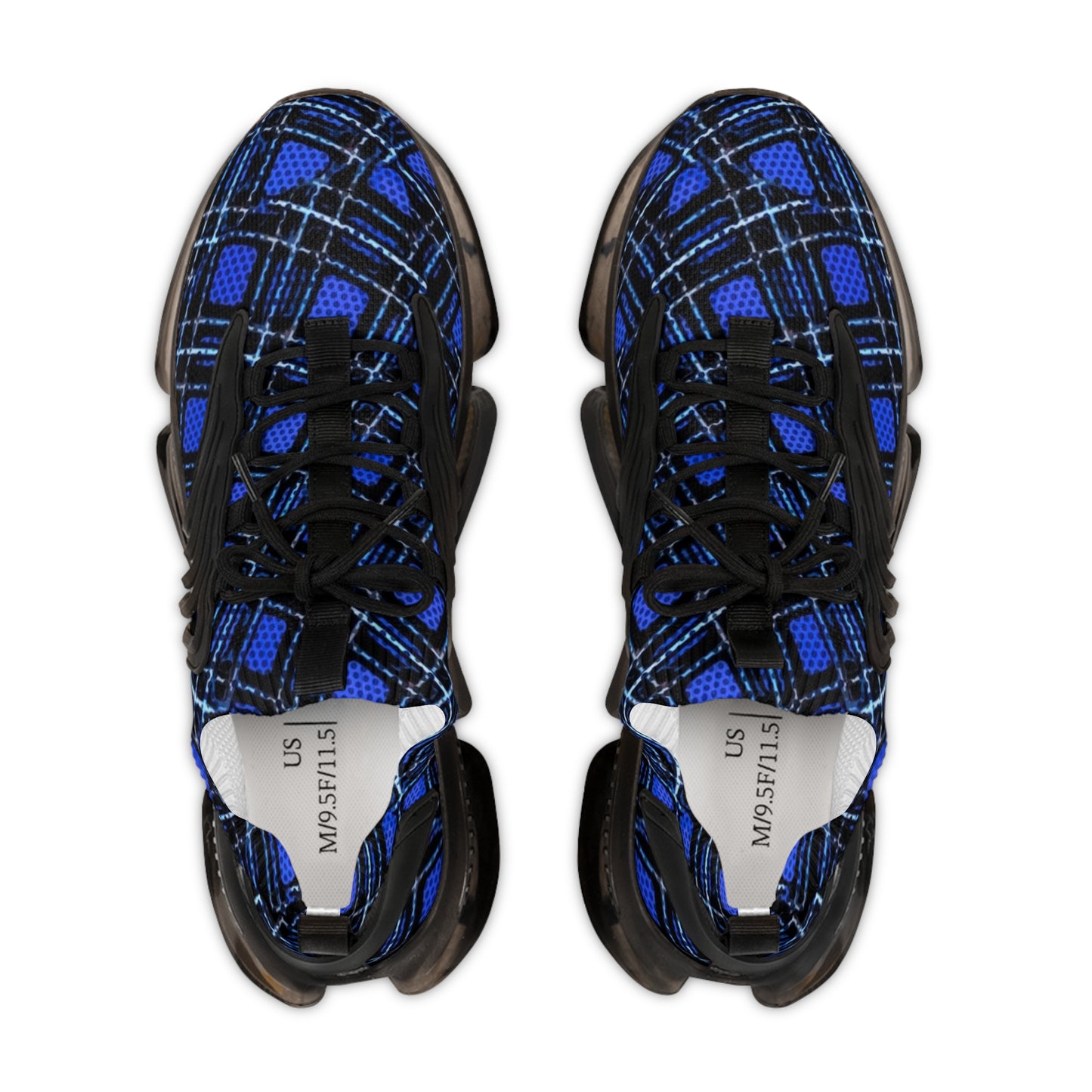 Men's Mesh Sneakers with Plaid Tartan Pattern in Blue Print and Customisable Black Or White EVA Sole