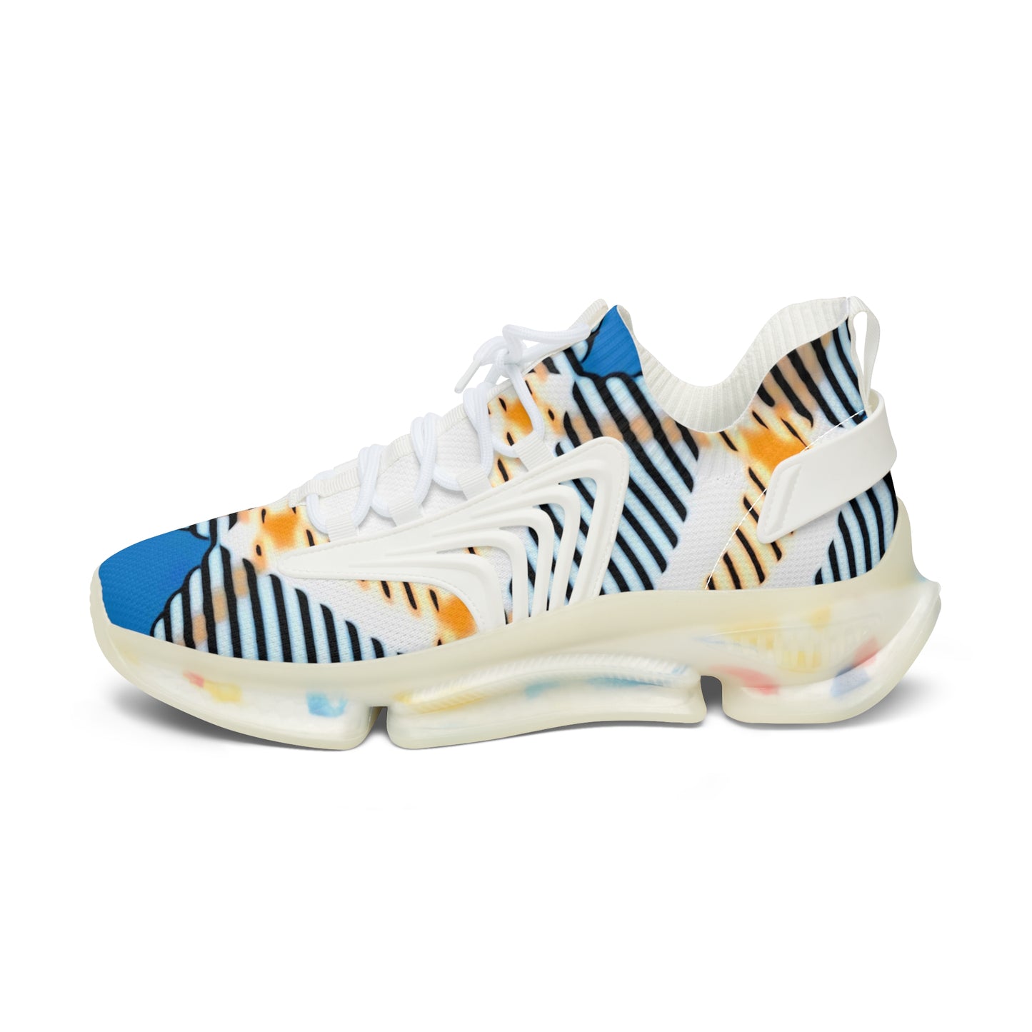 Women's Mesh Sneakers with Bold Graphic Plaid Print in Blue Orange