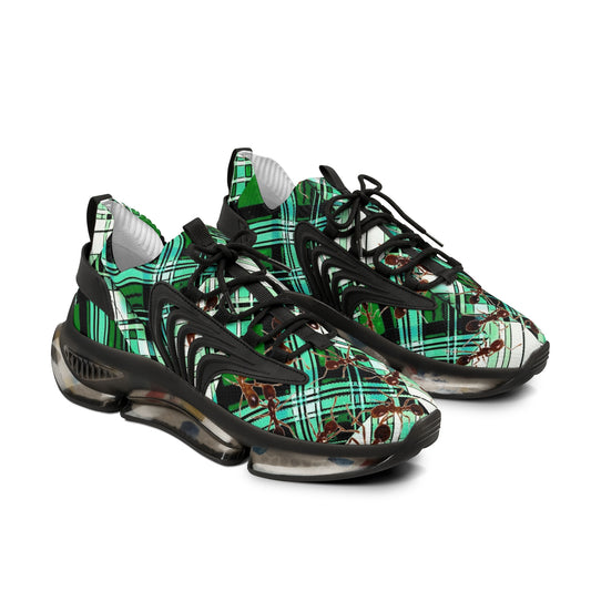 Men's Mesh Sneakers with Plaid Tartan Pattern in Green Summer Ants  Print and Customisable Black Or White EVA Sole