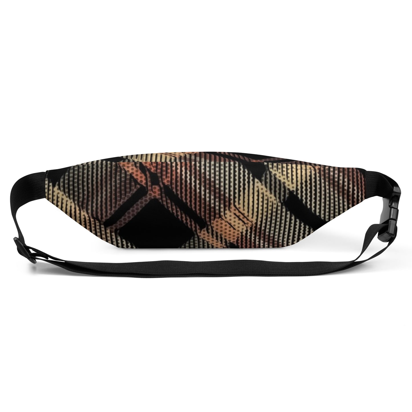 Fanny Pack 100% Water Resistant Canvas with Deconstructed Tartan Plaid Check Print in Brown Black