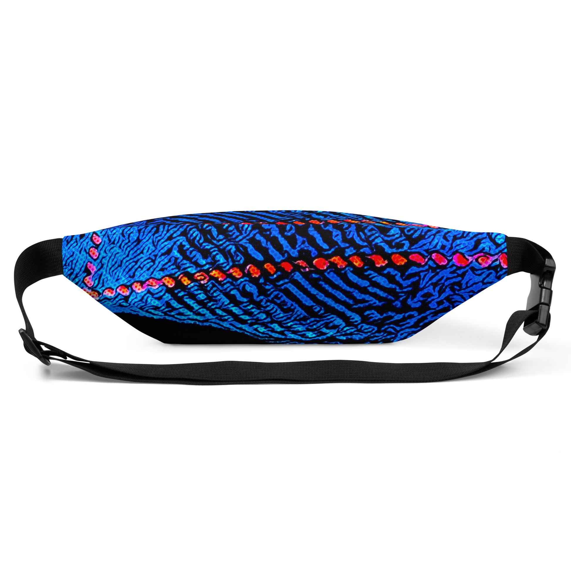 Fanny Pack 100% Water Resistant Canvas with Deconstructed Tartan Plaid Check Print in Blue Red