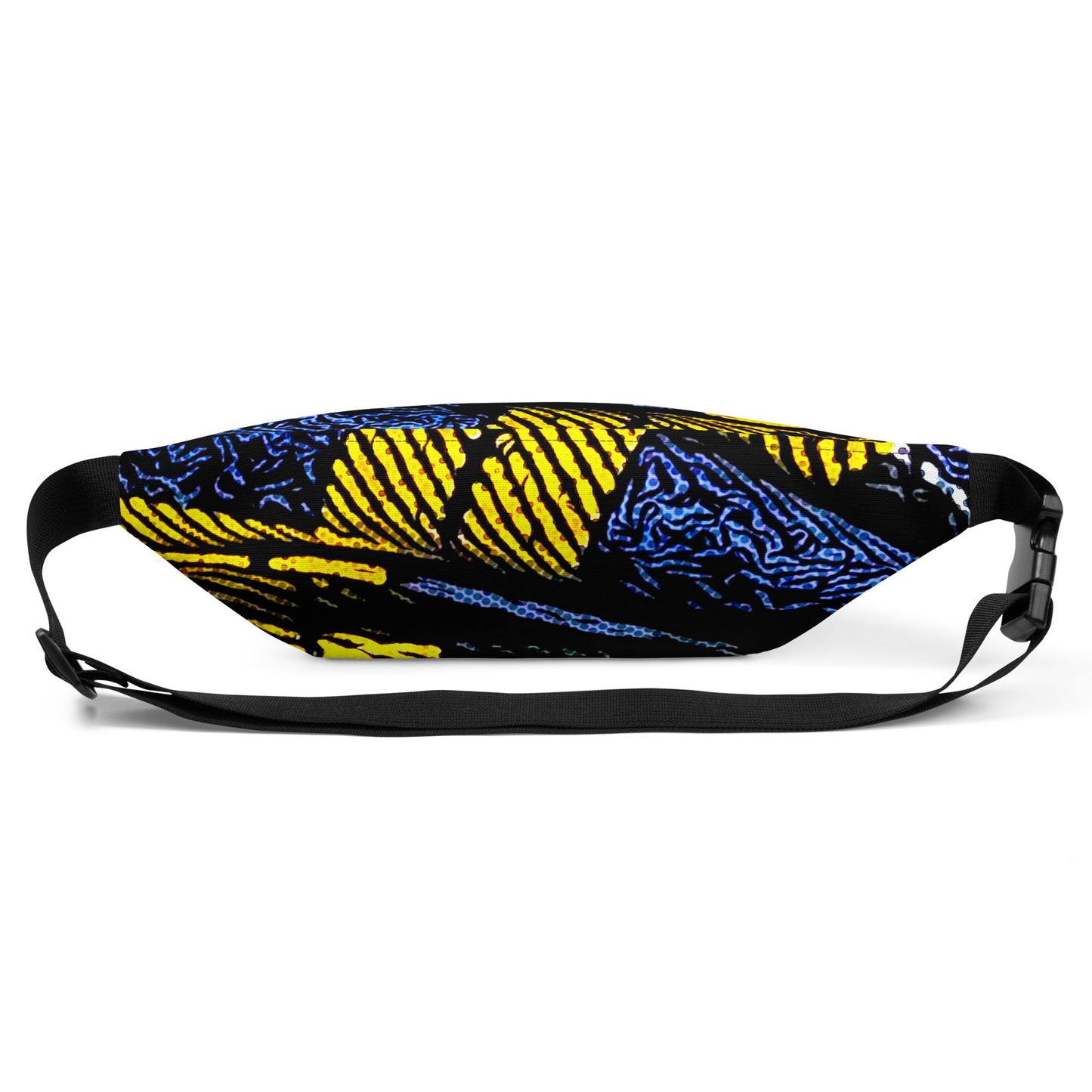 Fanny Pack 100% Water Resistant Canvas with Deconstructed Tartan Plaid Check Print in Blue Yellow