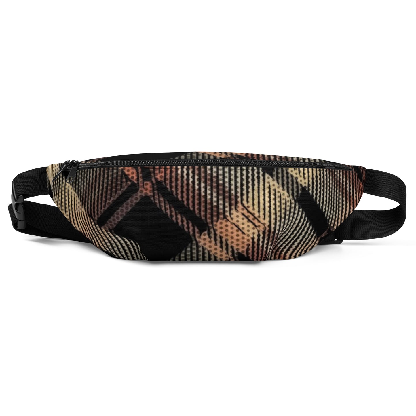 Fanny Pack 100% Water Resistant Canvas with Deconstructed Tartan Plaid Check Print in Brown Black