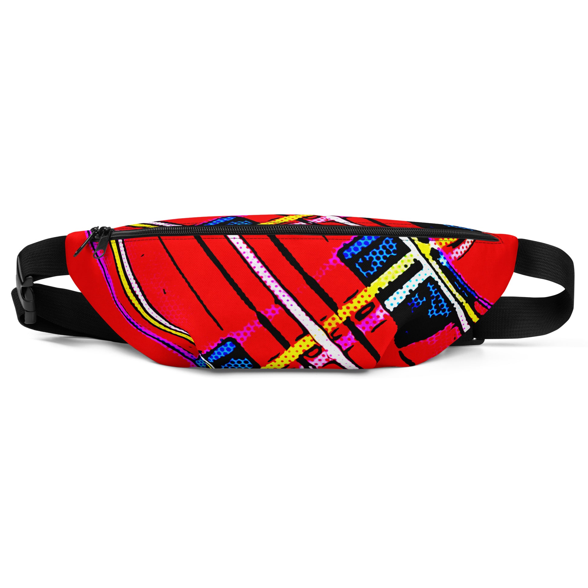 Fanny Pack 100% Water Resistant Canvas with Deconstructed Tartan Plaid Check Print in Red