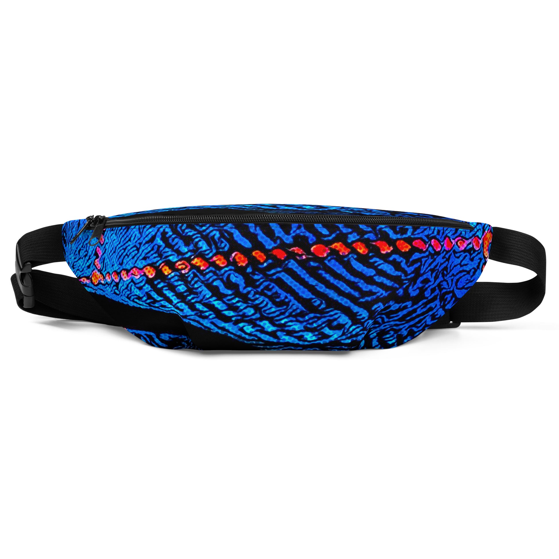 Fanny Pack 100% Water Resistant Canvas with Deconstructed Tartan Plaid Check Print in Blue Red