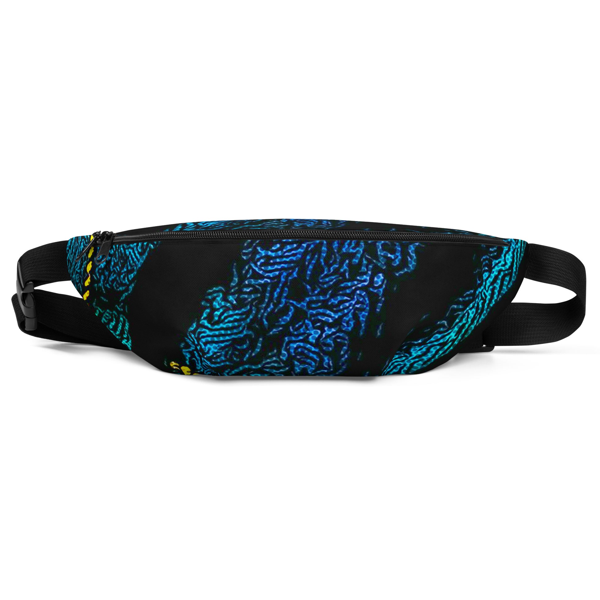 Fanny Pack 100% Water Resistant Canvas with Deconstructed Tartan Plaid Check Print in Blue Green