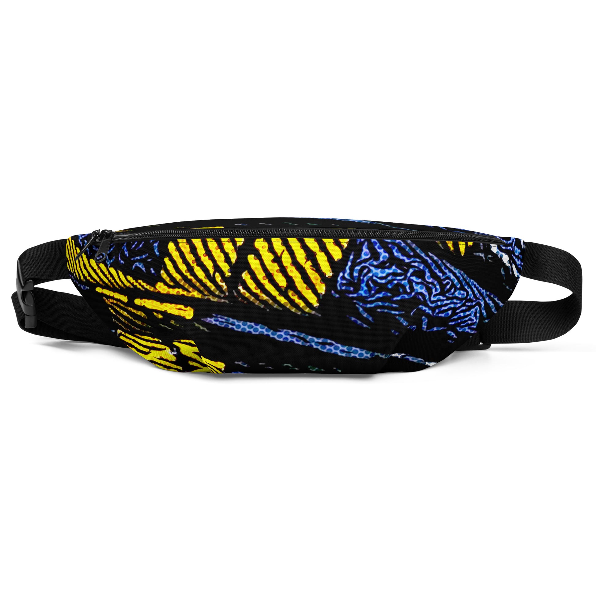 Fanny Pack 100% Water Resistant Canvas with Deconstructed Tartan Plaid Check Print in Blue Yellow