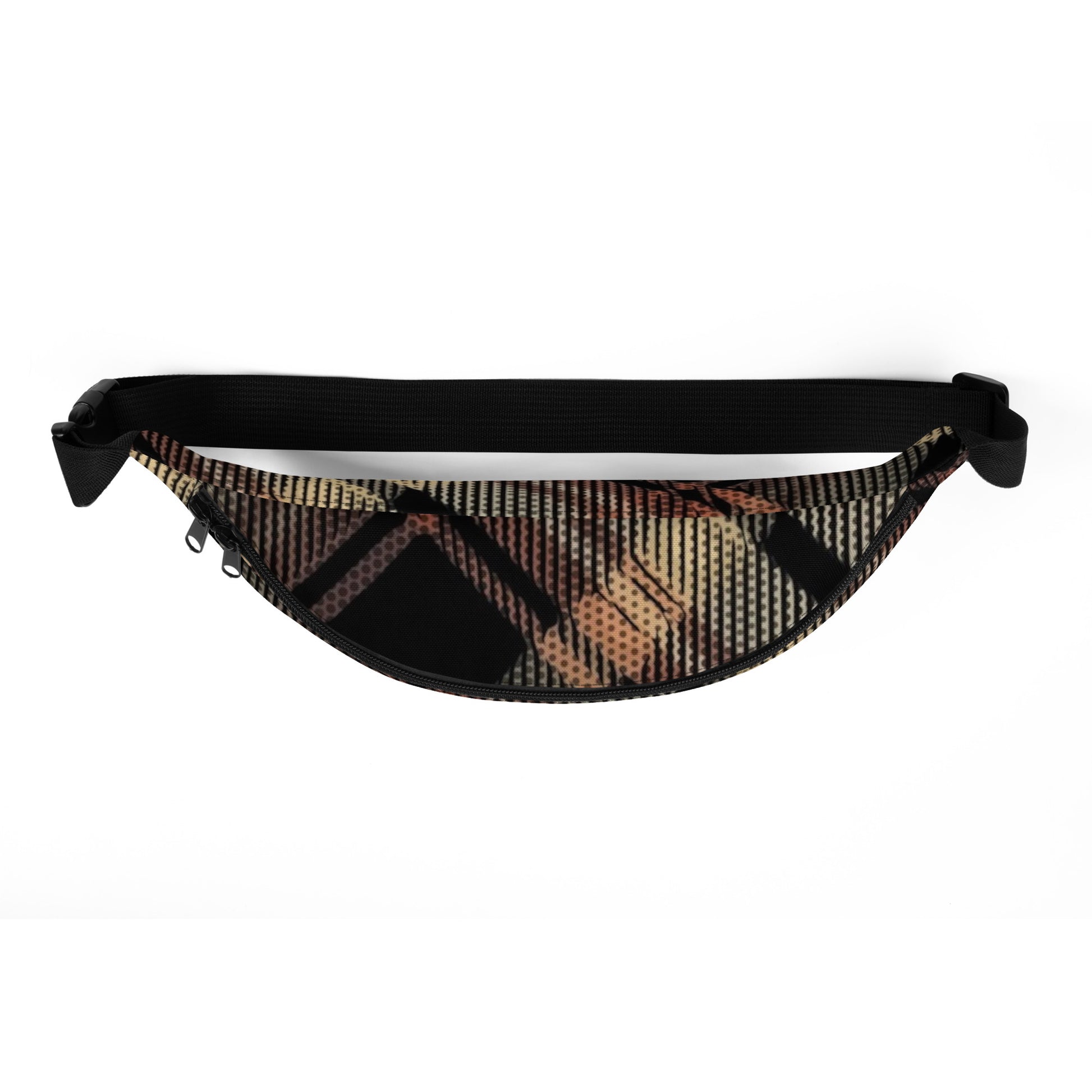 Fanny Pack 100% Water Resistant Canvas with Deconstructed Tartan Plaid Check Print in Brown Black