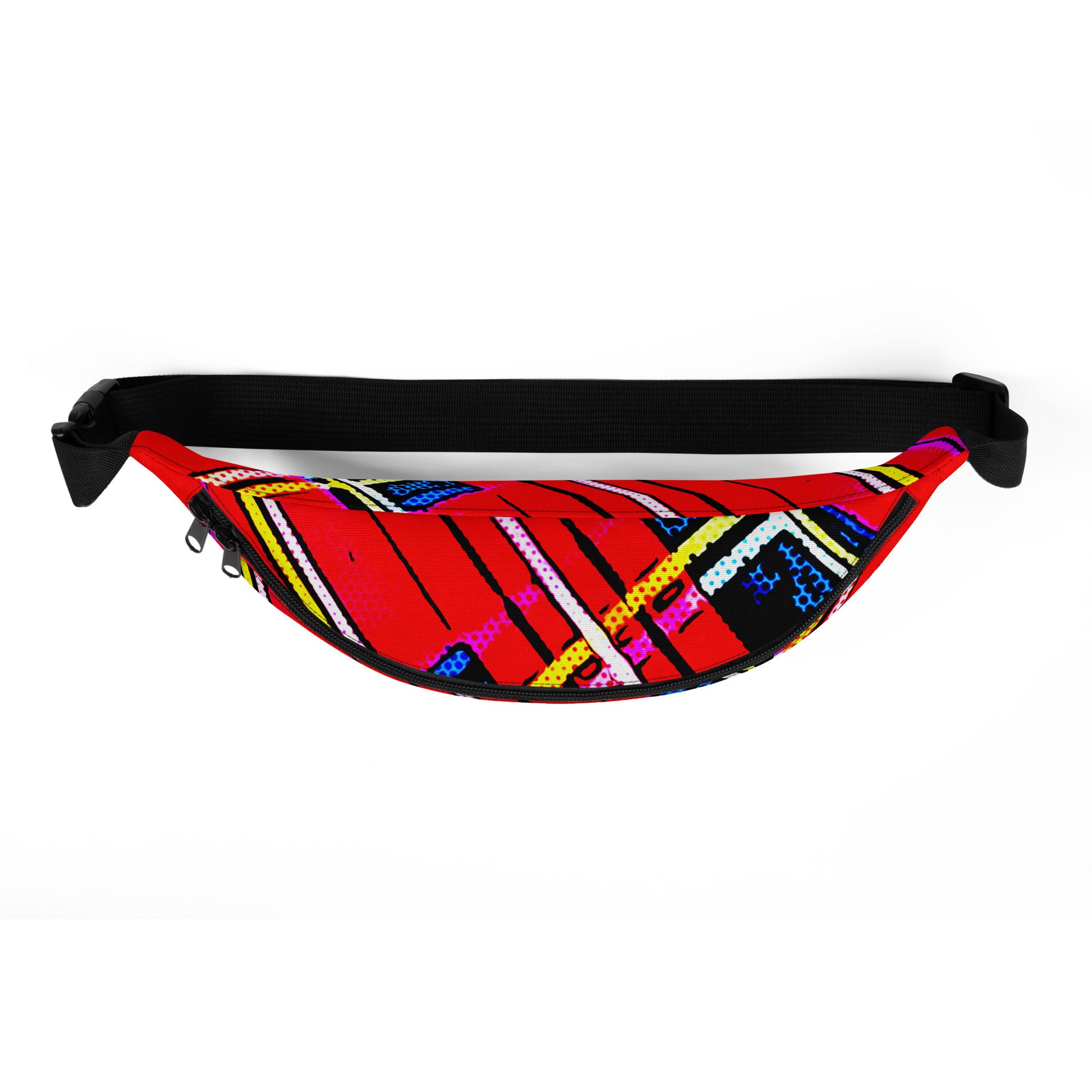 Fanny Pack 100% Water Resistant Canvas with Deconstructed Tartan Plaid Check Print in Red