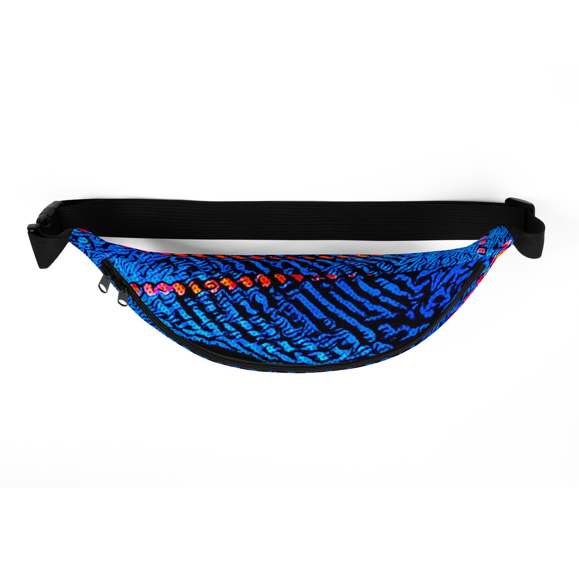 Fanny Pack 100% Water Resistant Canvas with Deconstructed Tartan Plaid Check Print in Blue Red