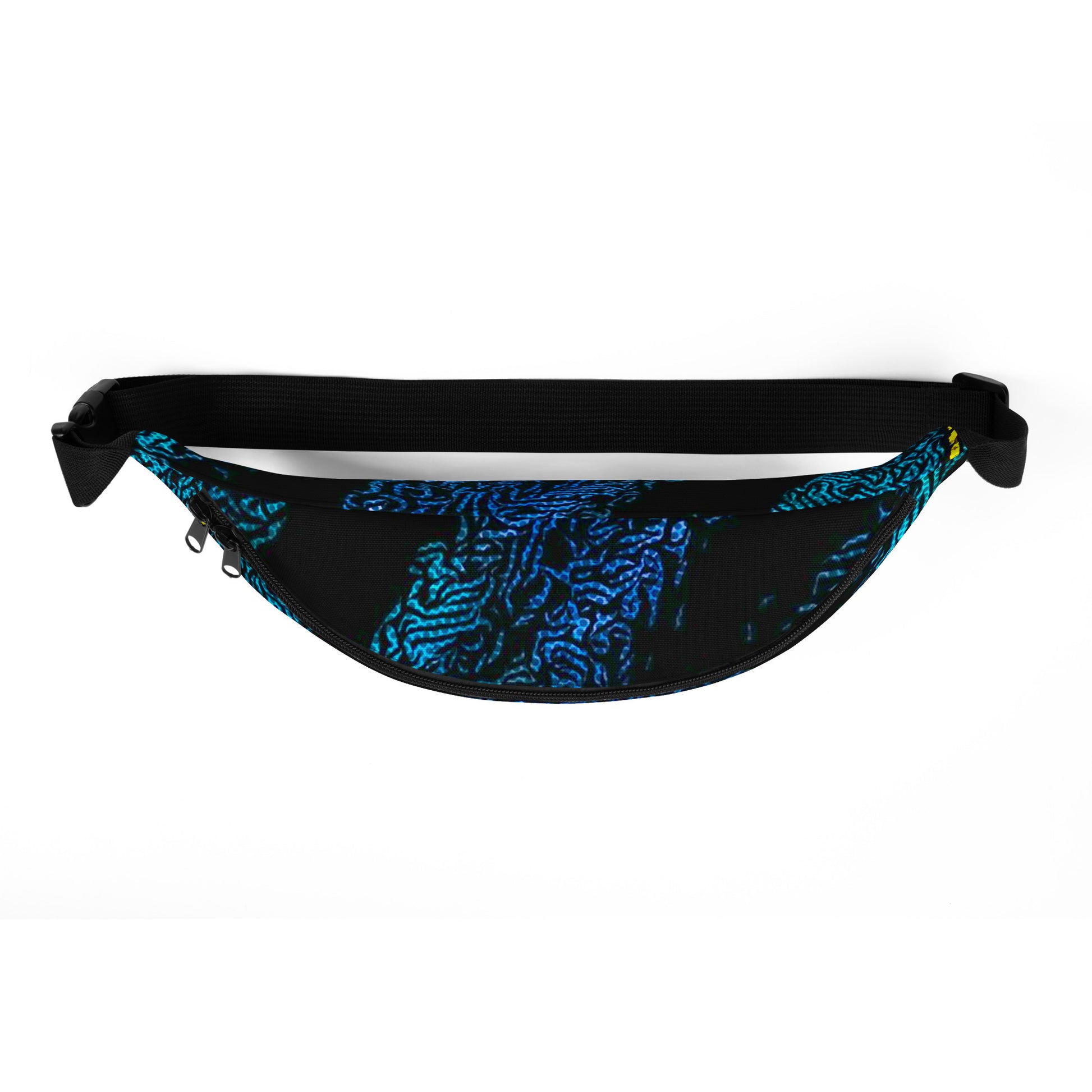 Fanny Pack 100% Water Resistant Canvas with Deconstructed Tartan Plaid Check Print in Blue Green