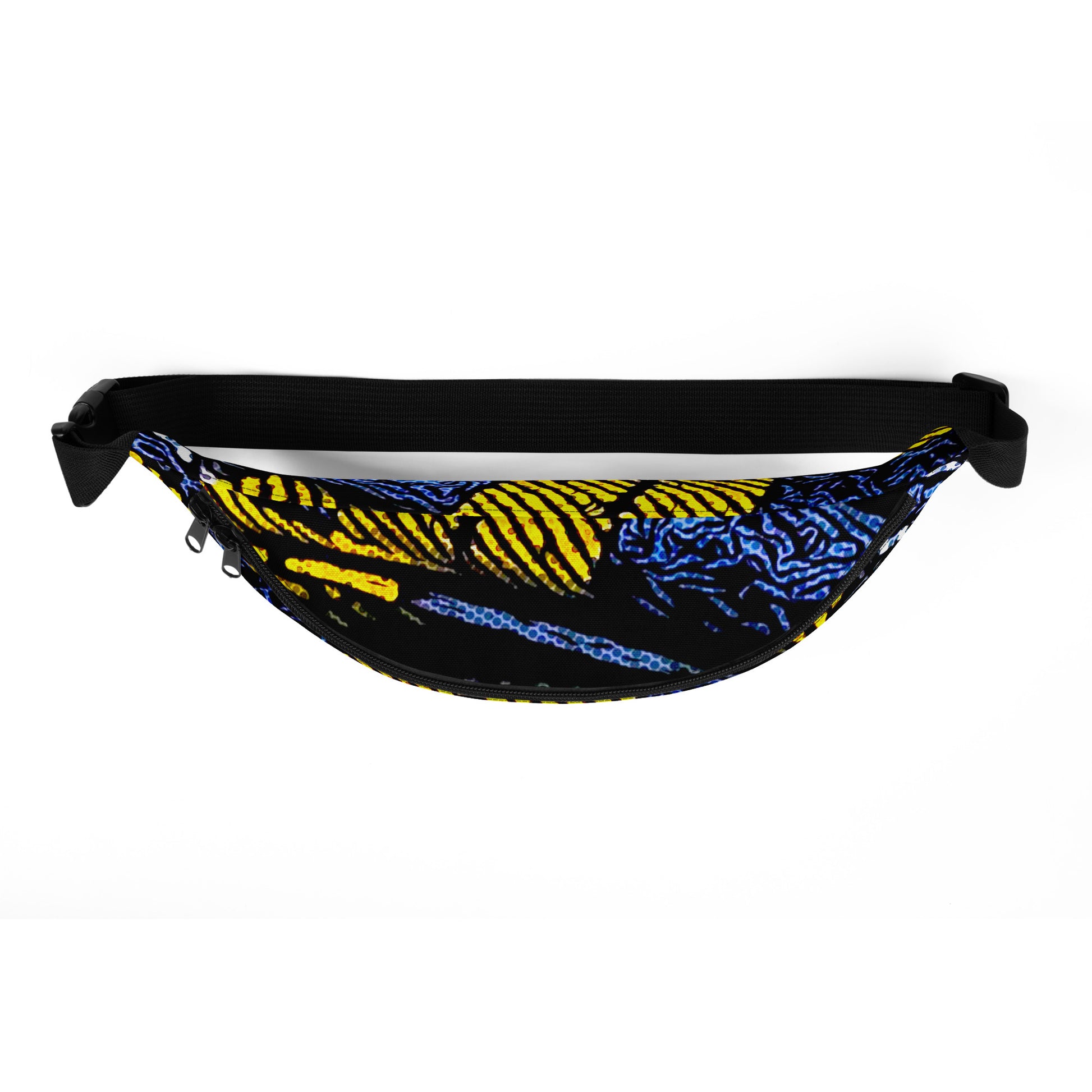 Fanny Pack 100% Water Resistant Canvas with Deconstructed Tartan Plaid Check Print in Blue Yellow