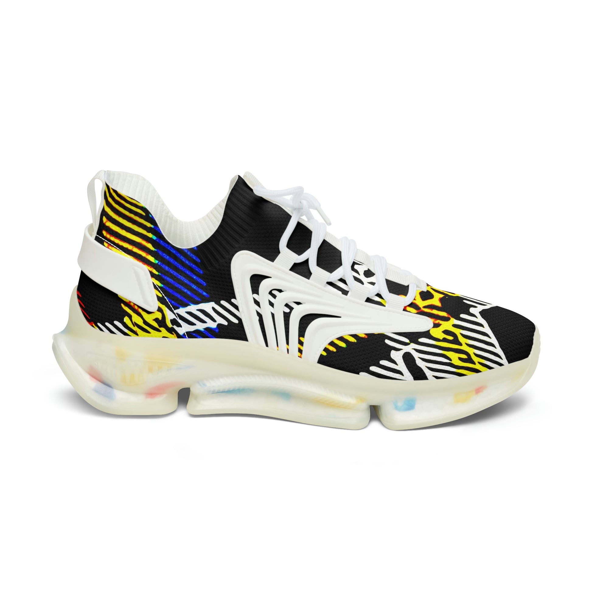 fashion women mesh breathable trainers shoes with bold graphic pattern print in black white yellow, Women’s Athletic Shoes in Graphic Print Colors ,  colorful printed shoes women sneakers trendy,