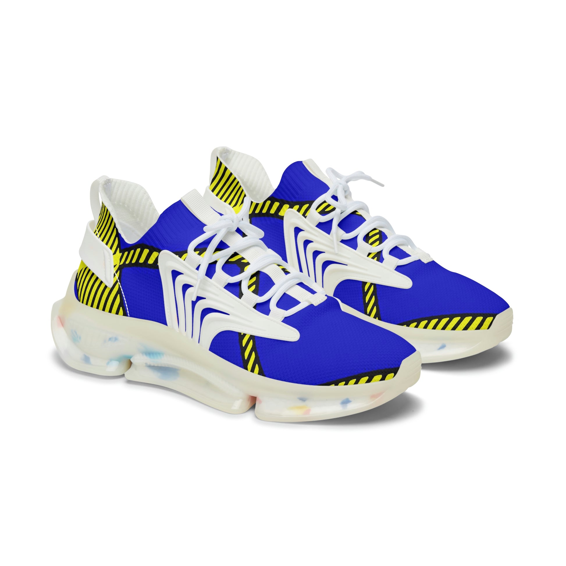 Women's Mesh Sneakers with Bold Graphic Plaid Print in Blue Yellow