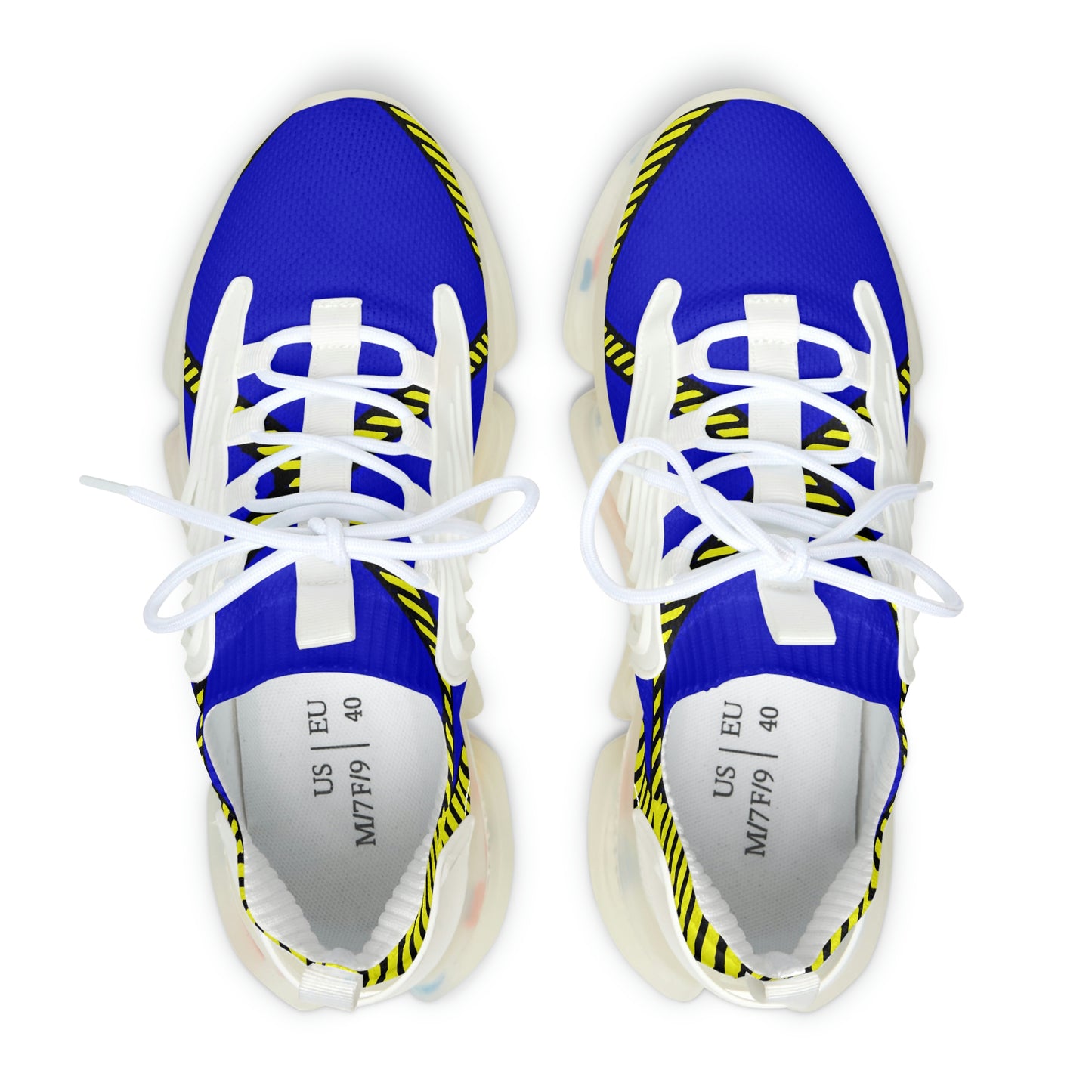 Women's Mesh Sneakers with Bold Graphic Plaid Print in Blue Yellow