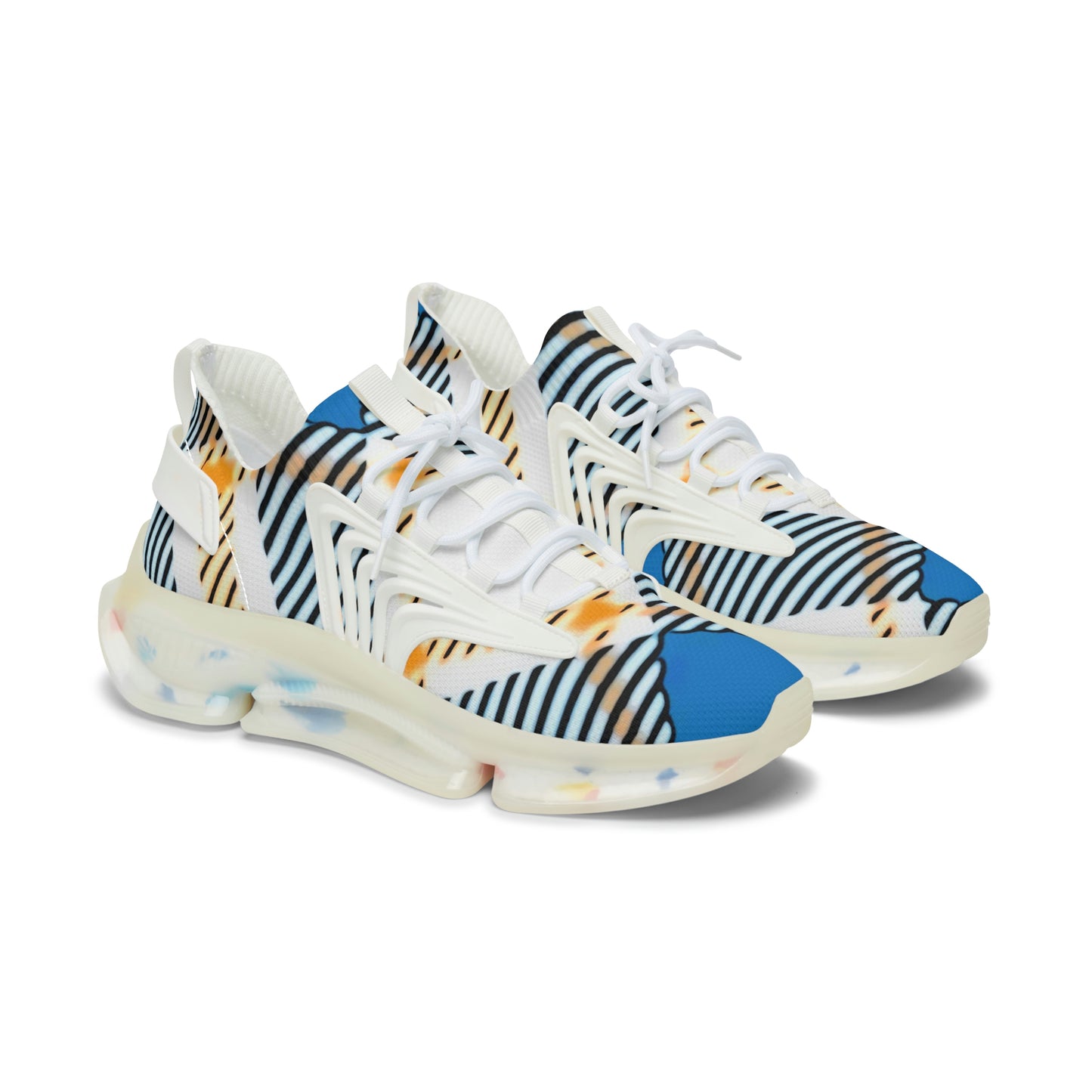 fashion women mesh breathable trainers shoes with bold graphic pattern print in orange blue, Women’s Athletic Shoes in Graphic Print Colors ,  colorful printed shoes women sneakers trendy,